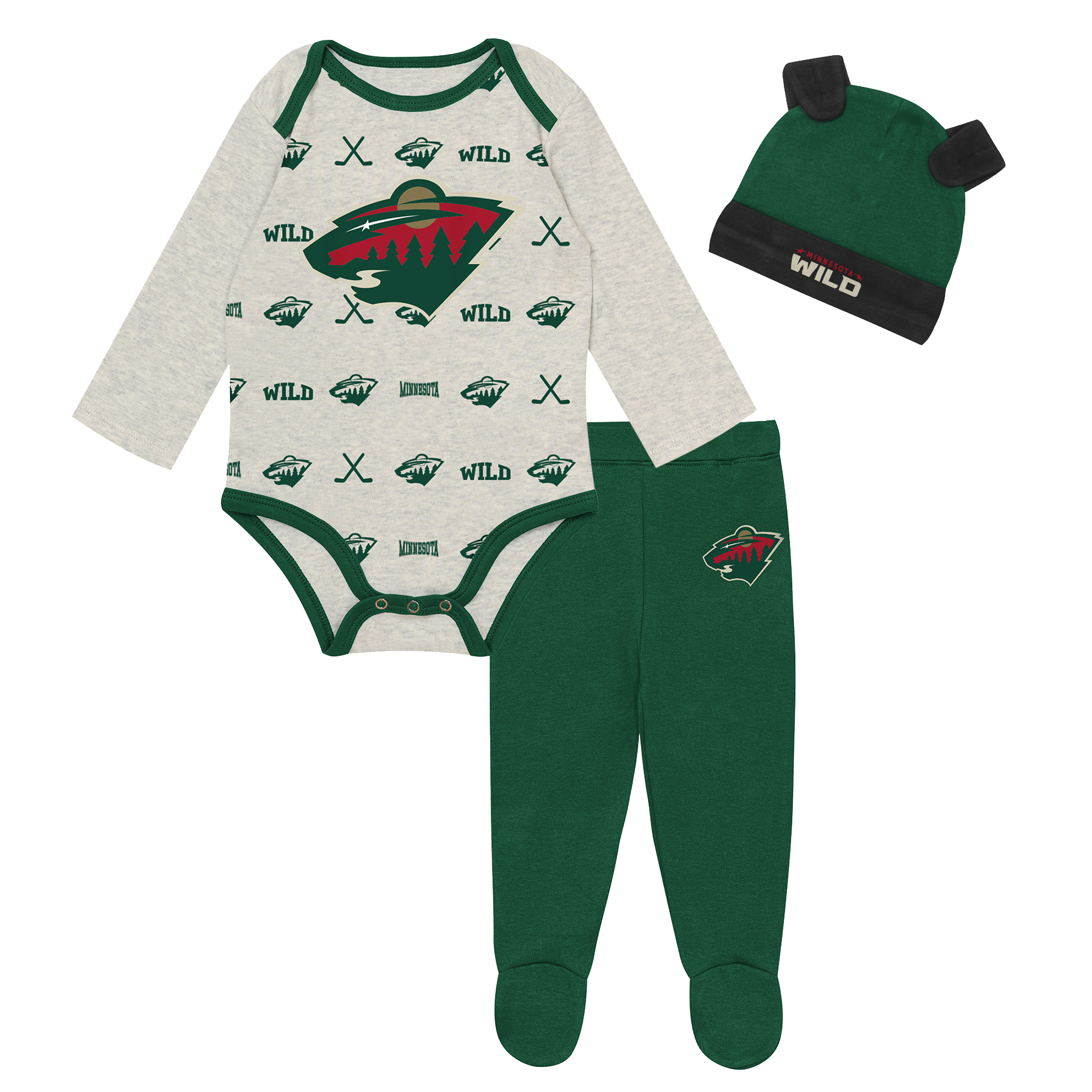 Newborn Outerstuff  Heather Gray Minnesota Wild Huddles and Giggles Three-Piece Set