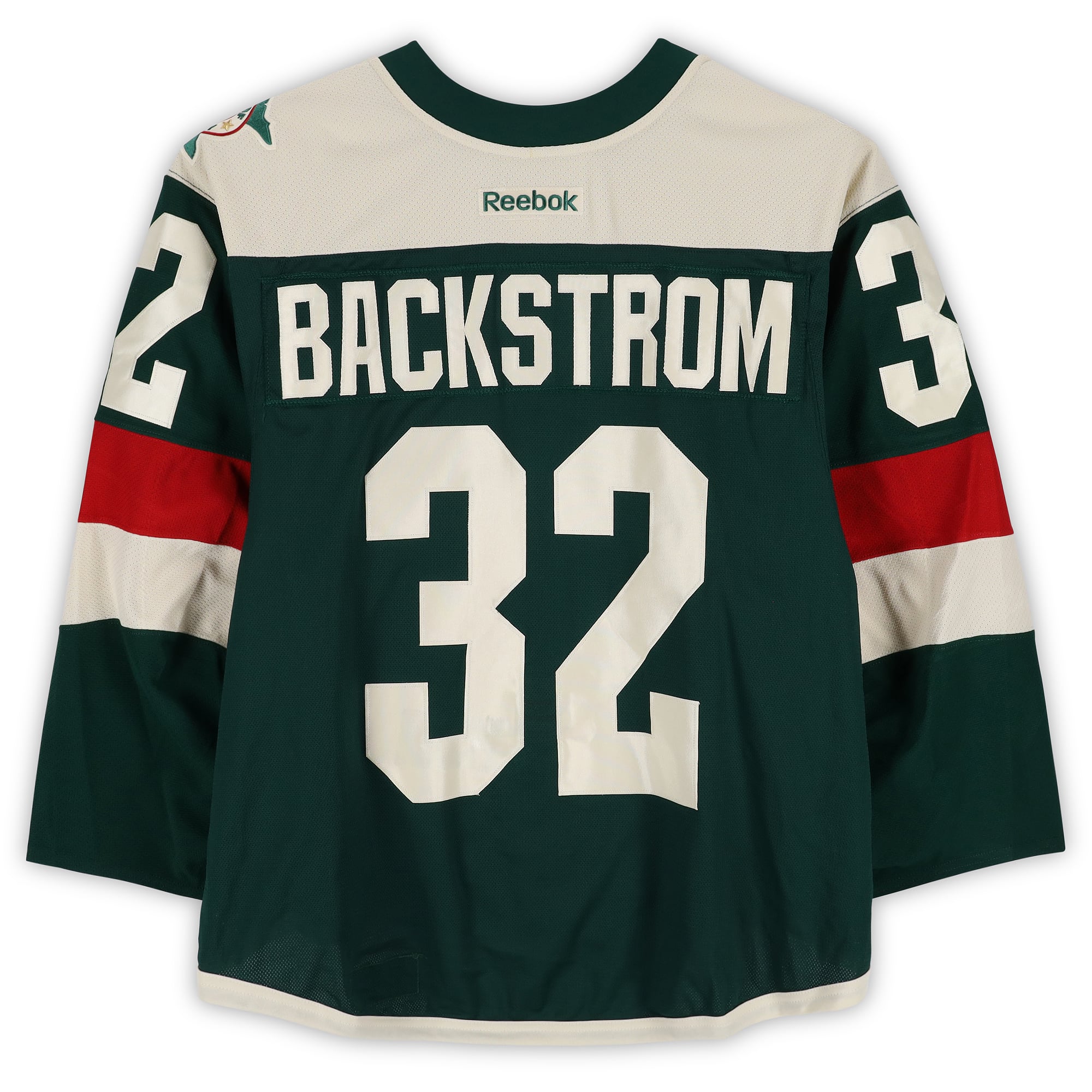 Maillot vert n° 32 de Niklas Backstrom (Minnesota Wild) lors du match contre le Minnesota Wild le 21 février 2016