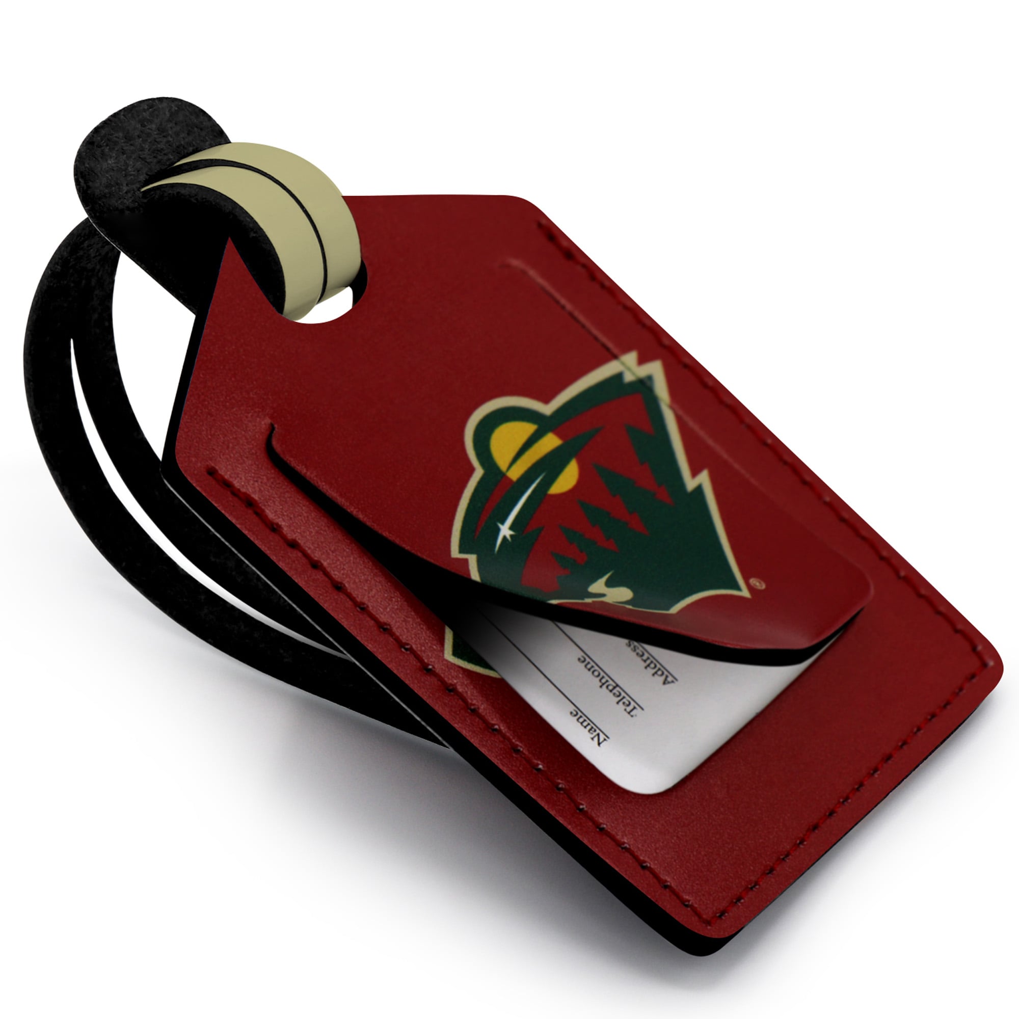 Étiquette de bagage en cuir personnalisée Minnesota Wild rouge