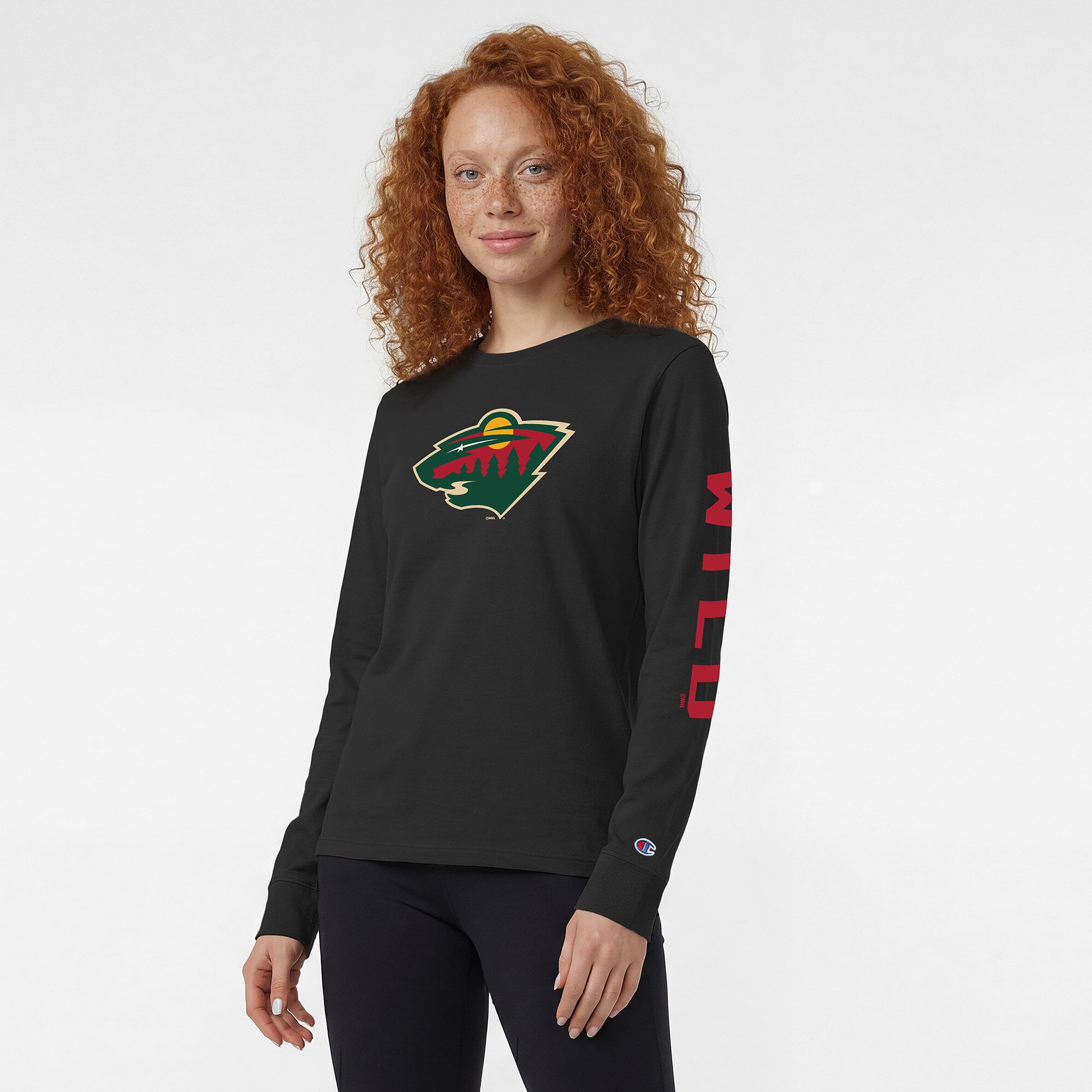 T-shirt à manches longues noir Champion Minnesota Wild pour femmes