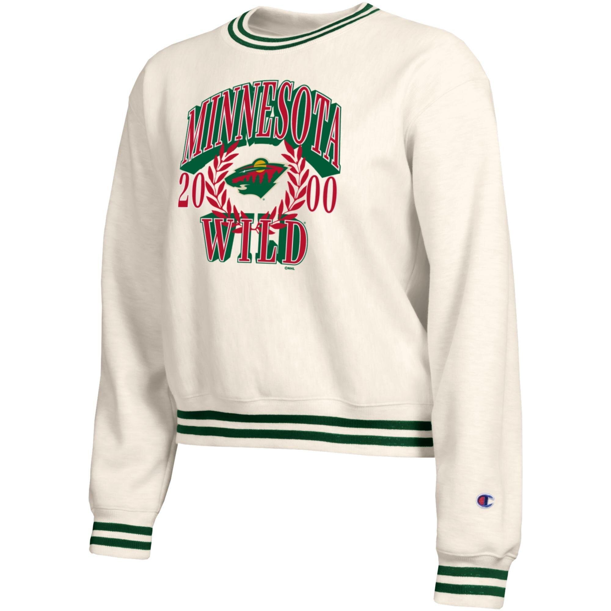 Women's Champion  Cream Minnesota Wild Bold Laurels Reverse Weave Yarn Sweatshirt