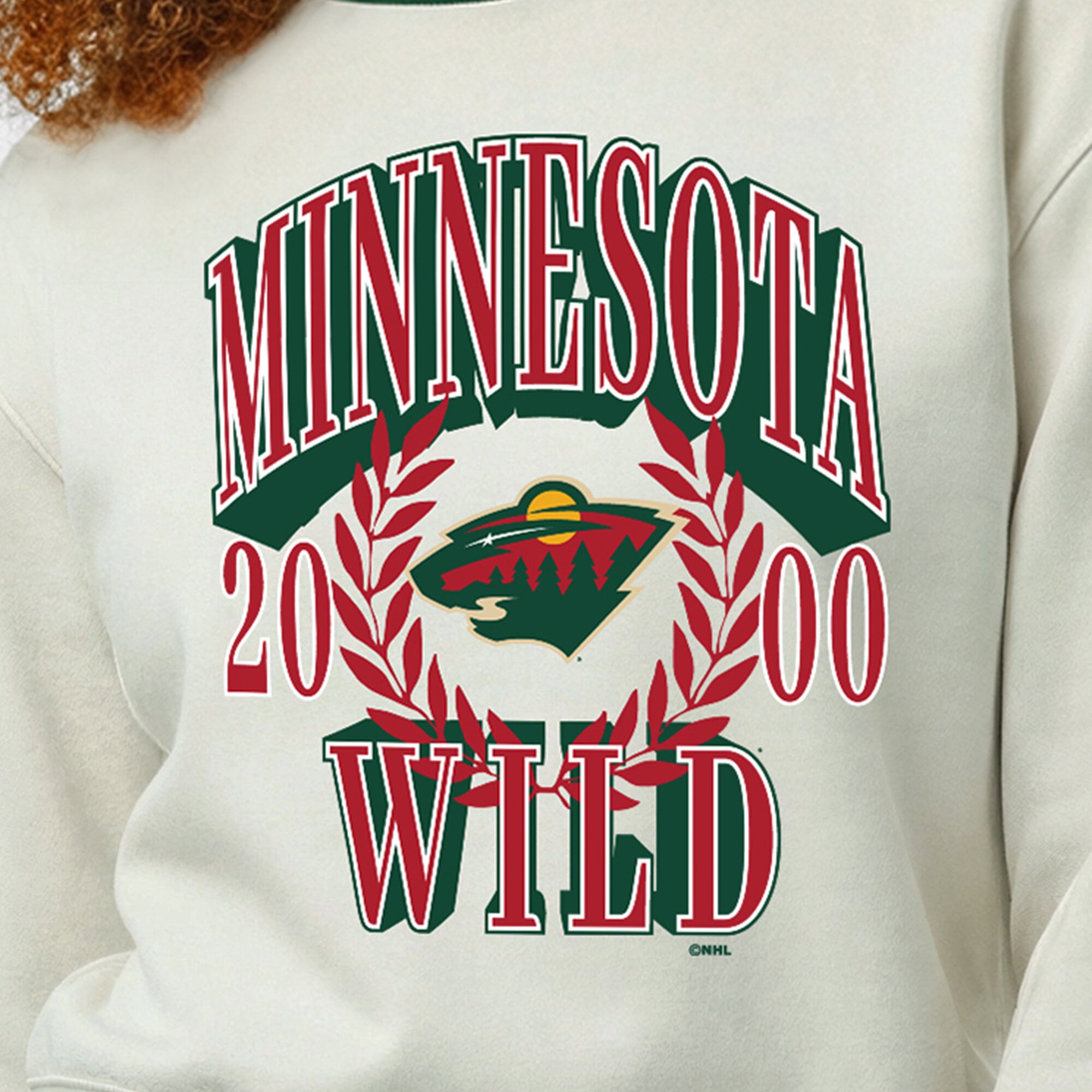 Women's Champion  Cream Minnesota Wild Bold Laurels Reverse Weave Yarn Sweatshirt