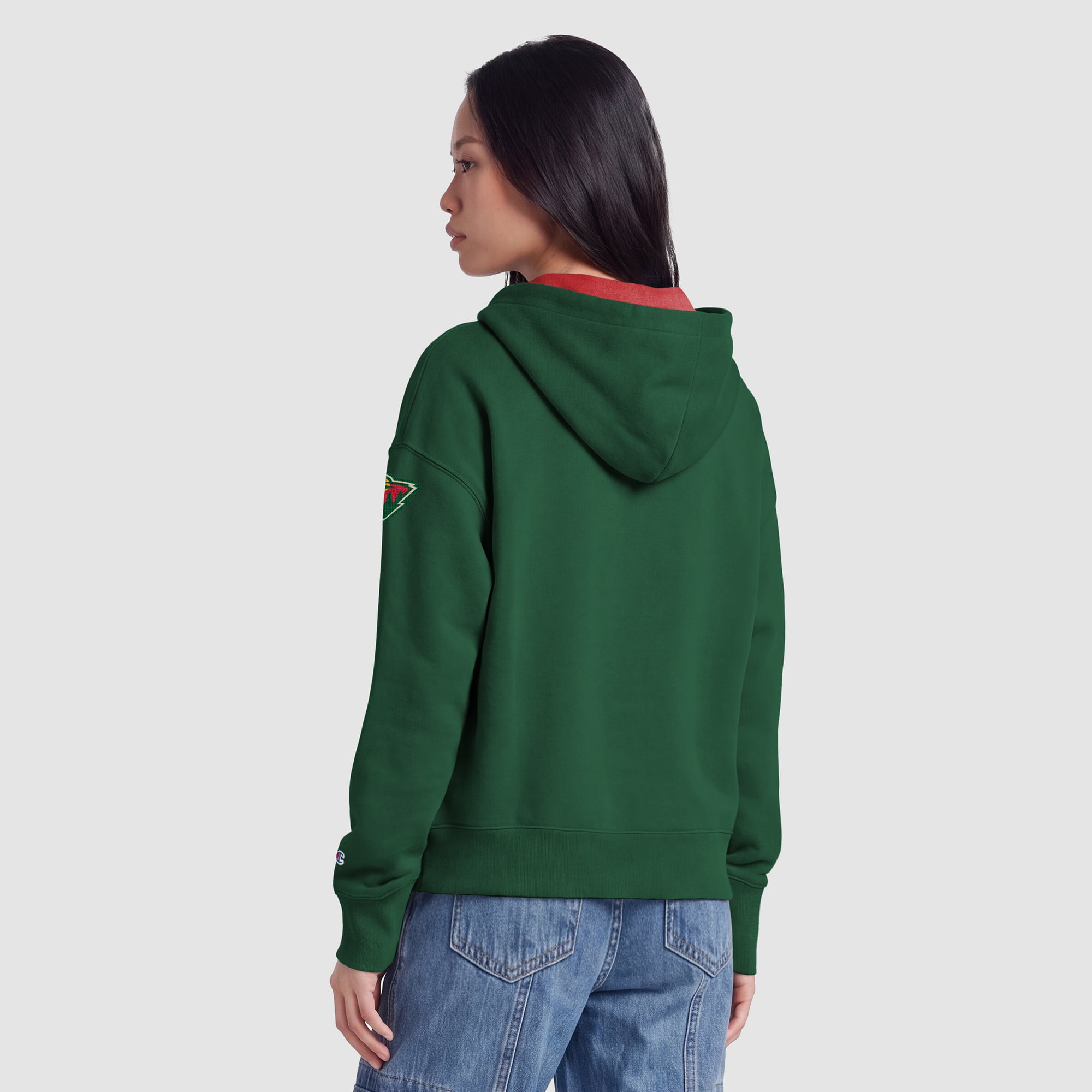 Women's Champion Green/Red Minnesota Wild Applique Full-Zip Fleece Hoodie