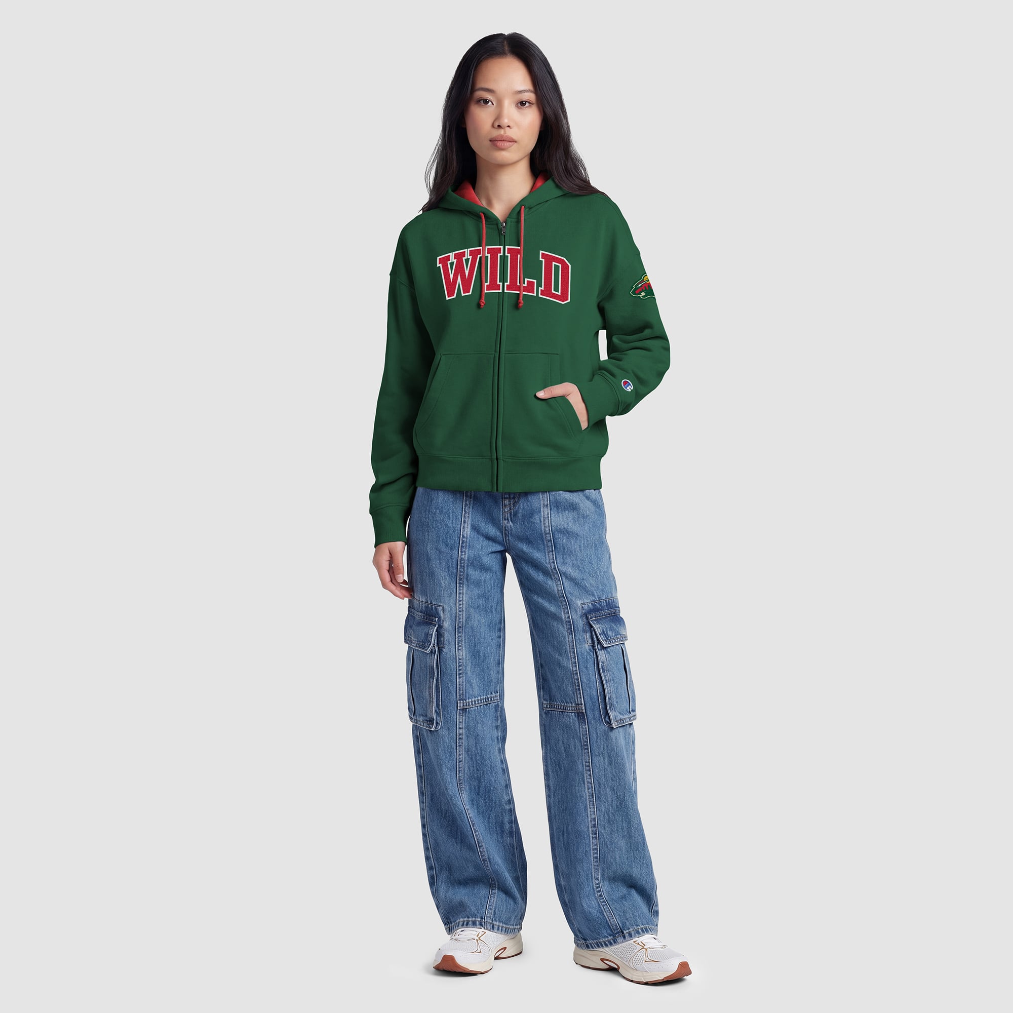Women's Champion Green/Red Minnesota Wild Applique Full-Zip Fleece Hoodie