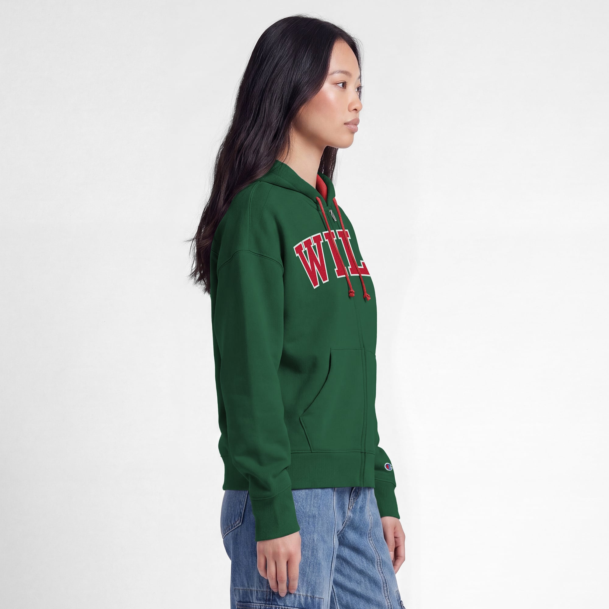 Women's Champion Green/Red Minnesota Wild Applique Full-Zip Fleece Hoodie
