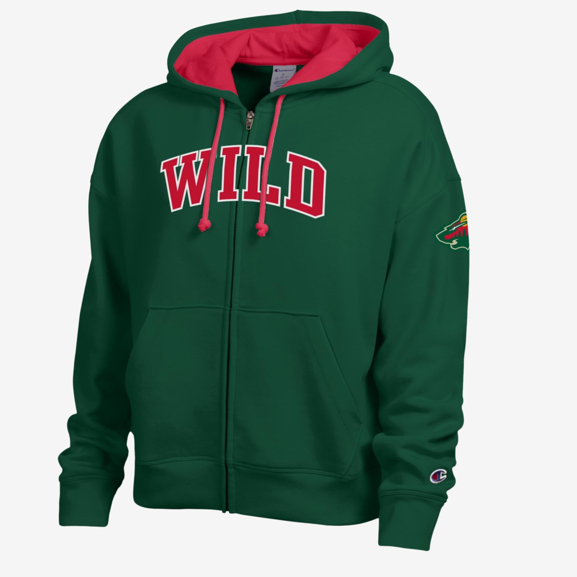Women's Champion Green/Red Minnesota Wild Applique Full-Zip Fleece Hoodie