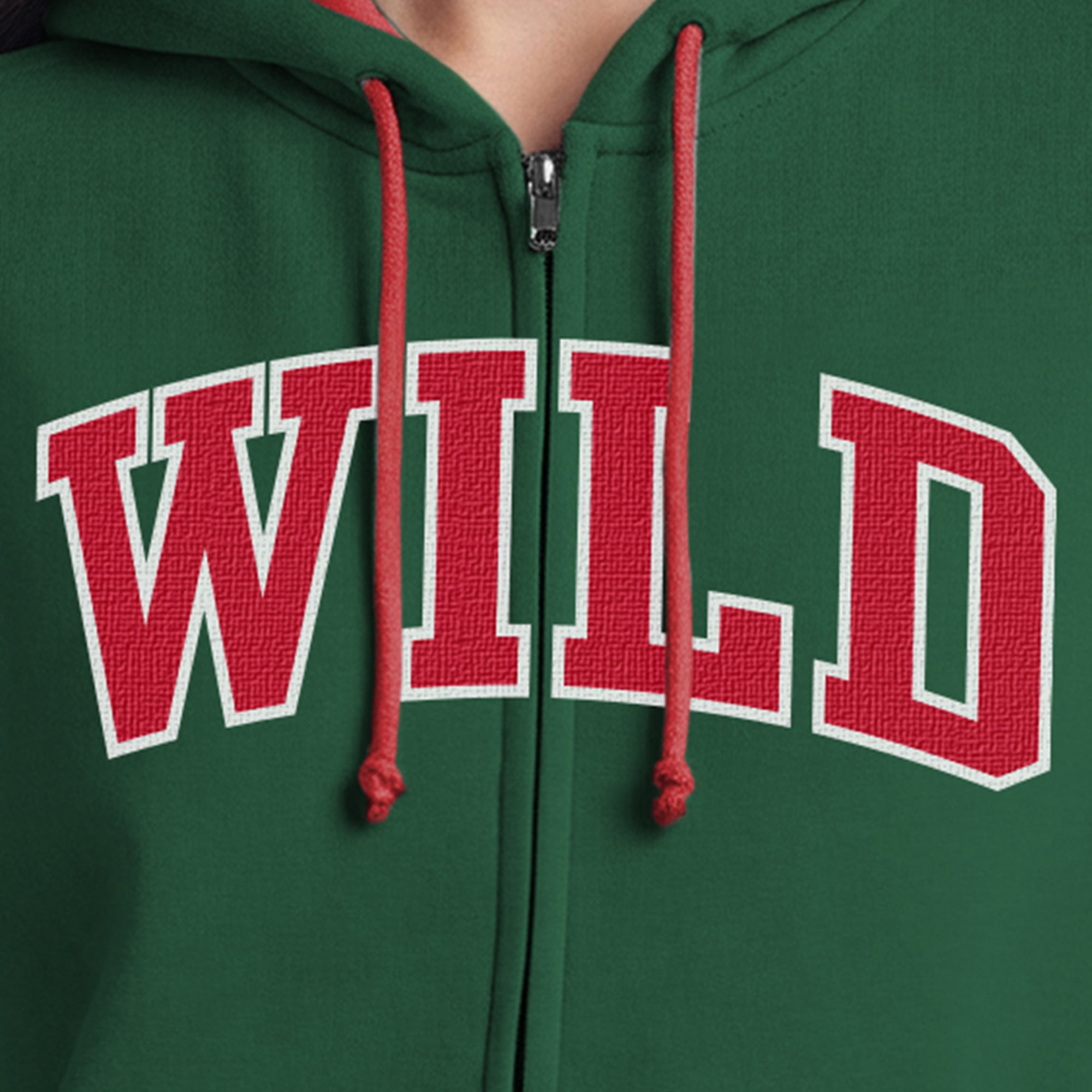 Women's Champion Green/Red Minnesota Wild Applique Full-Zip Fleece Hoodie