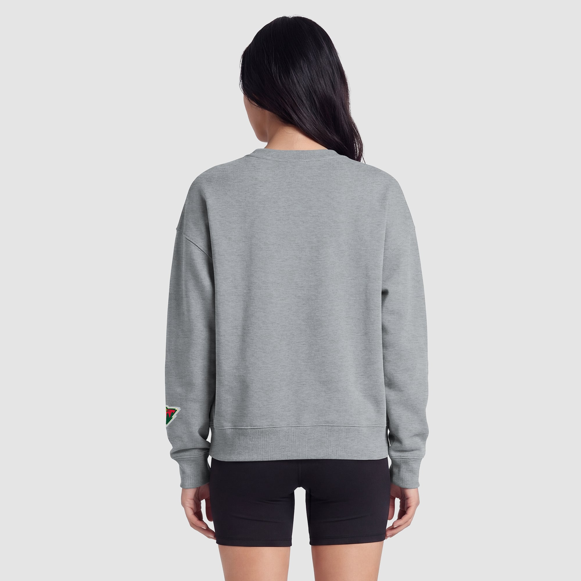Sweat-shirt à col rond Champion pour femme, gris chiné, motif Minnesota Wild.