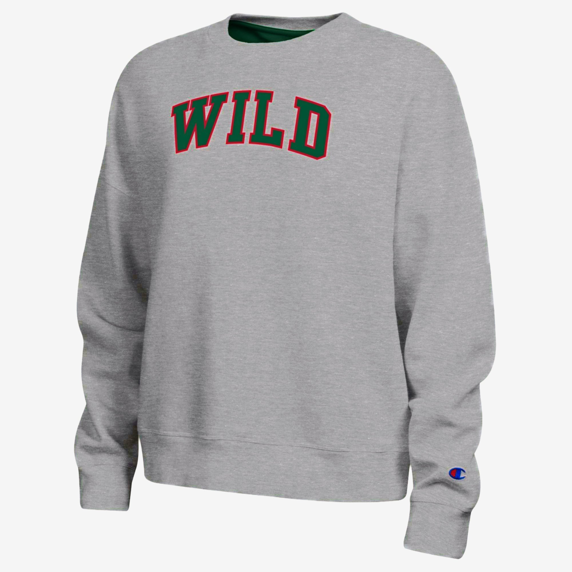 Sweat-shirt à col rond Champion pour femme, gris chiné, motif Minnesota Wild.