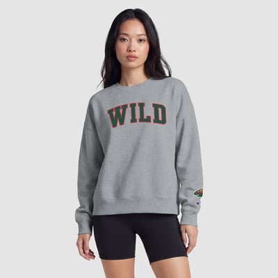 Women's Minnesota Wild  Champion Heather Gray Applique Crewneck Sweatshirt