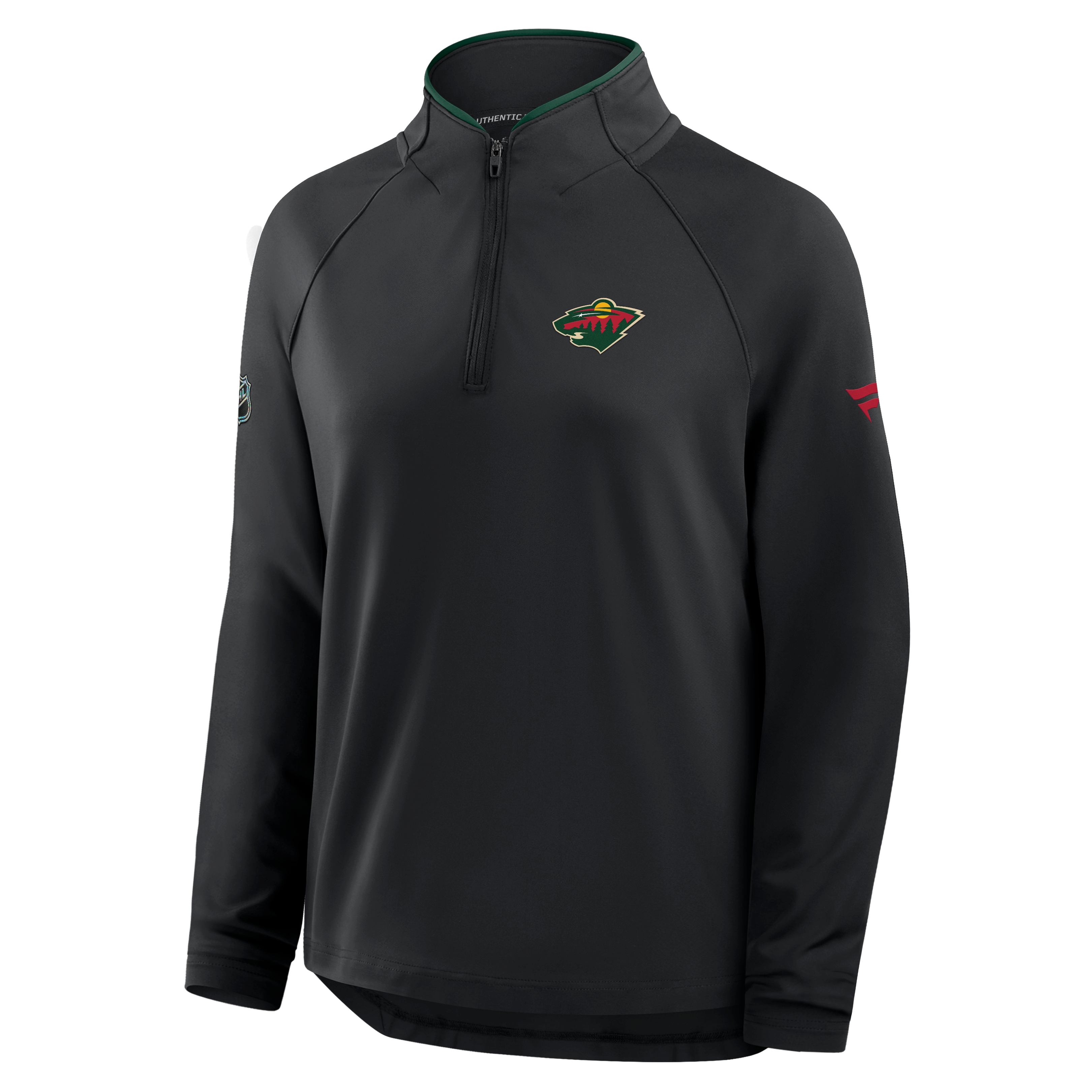 Pull-over léger à col zippé Fanatics noir Minnesota Wild Authentic Pro Rink pour femme