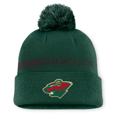 Women's Minnesota Wild Fanatics Green Authentic Pro Rink Cuffed Knit Hat with Pom