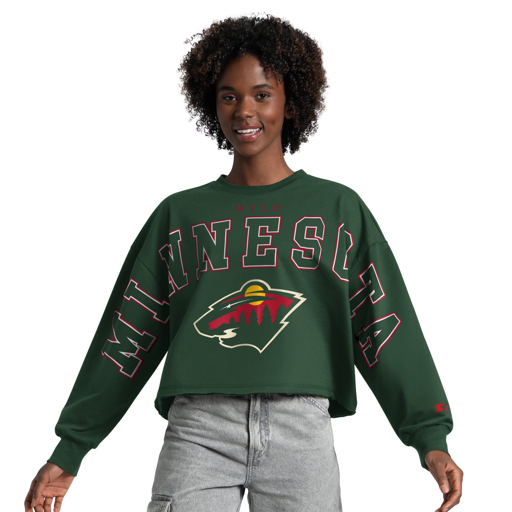 Sweat-shirt court à épaules tombantes Starter Green Minnesota Wild Bleachers pour femme