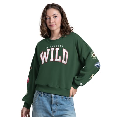 Women's Minnesota Wild Starter Green Fan Catch Applique Sleeve Print Sweatshirt