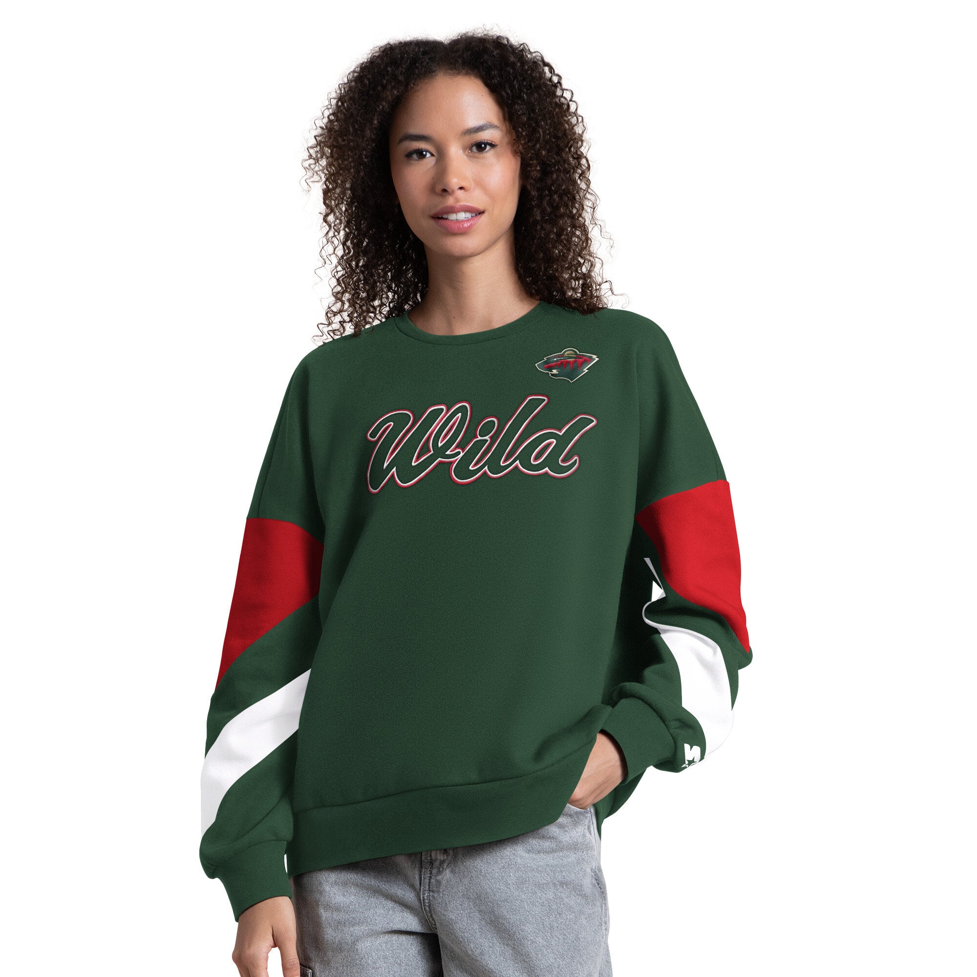 Sweat-shirt à manches longues et color block Starter Green Minnesota Wild Grand Slam pour femme