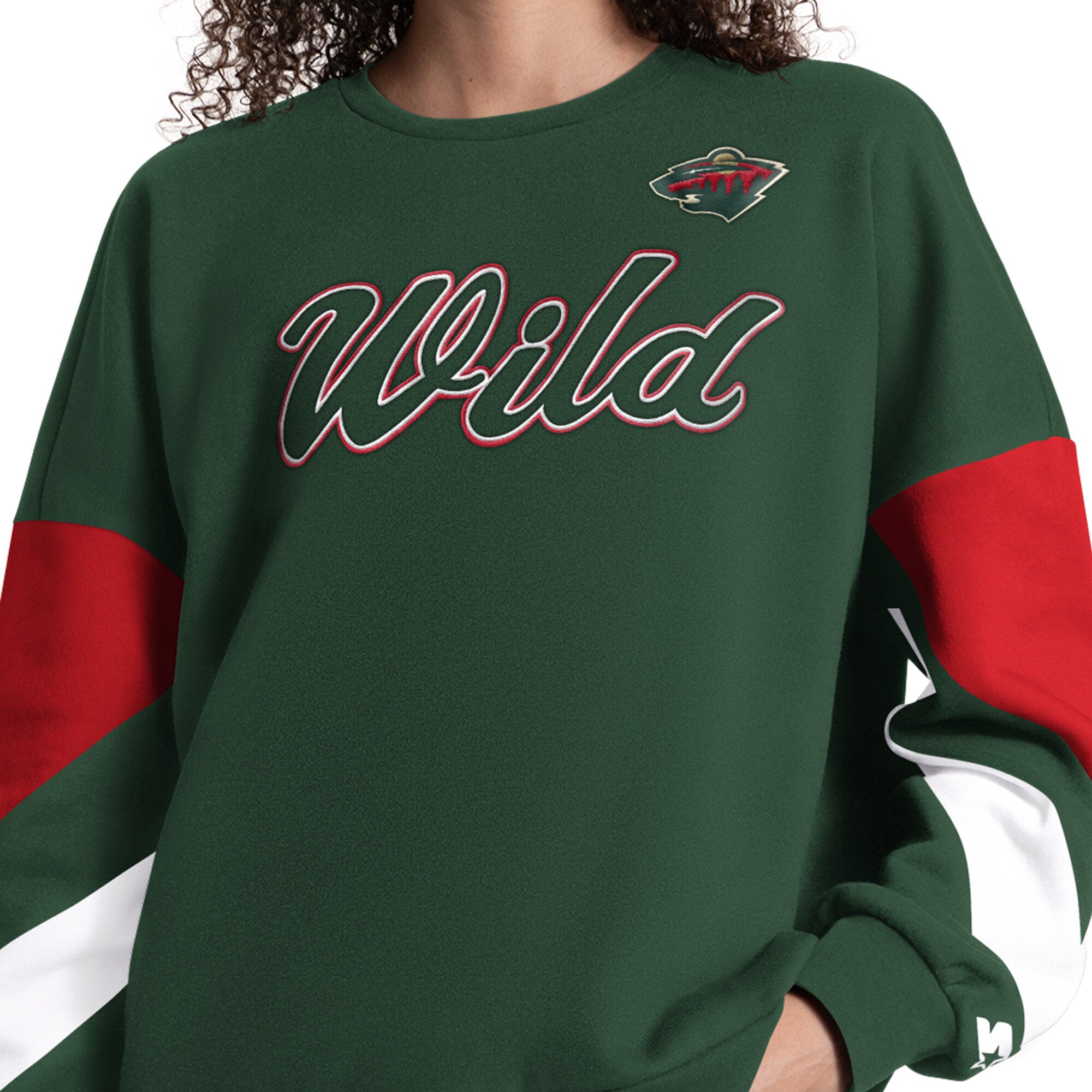 Sweat-shirt à manches longues et color block Starter Green Minnesota Wild Grand Slam pour femme