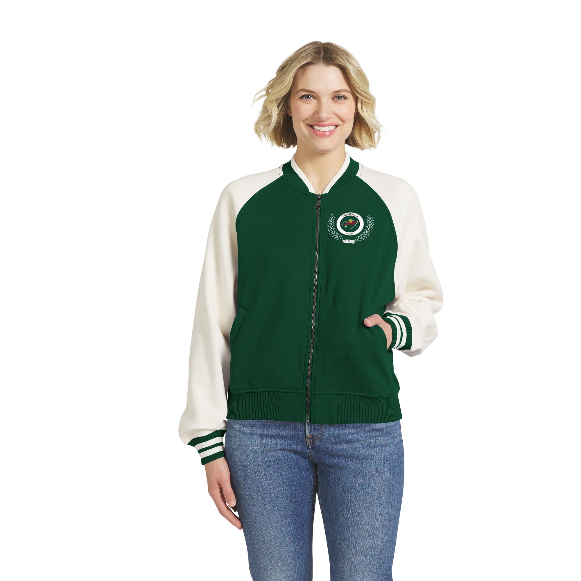 Veste polaire universitaire zippée verte et blanche Minnesota Wild de la marque WEAR by Erin Andrews pour femmes