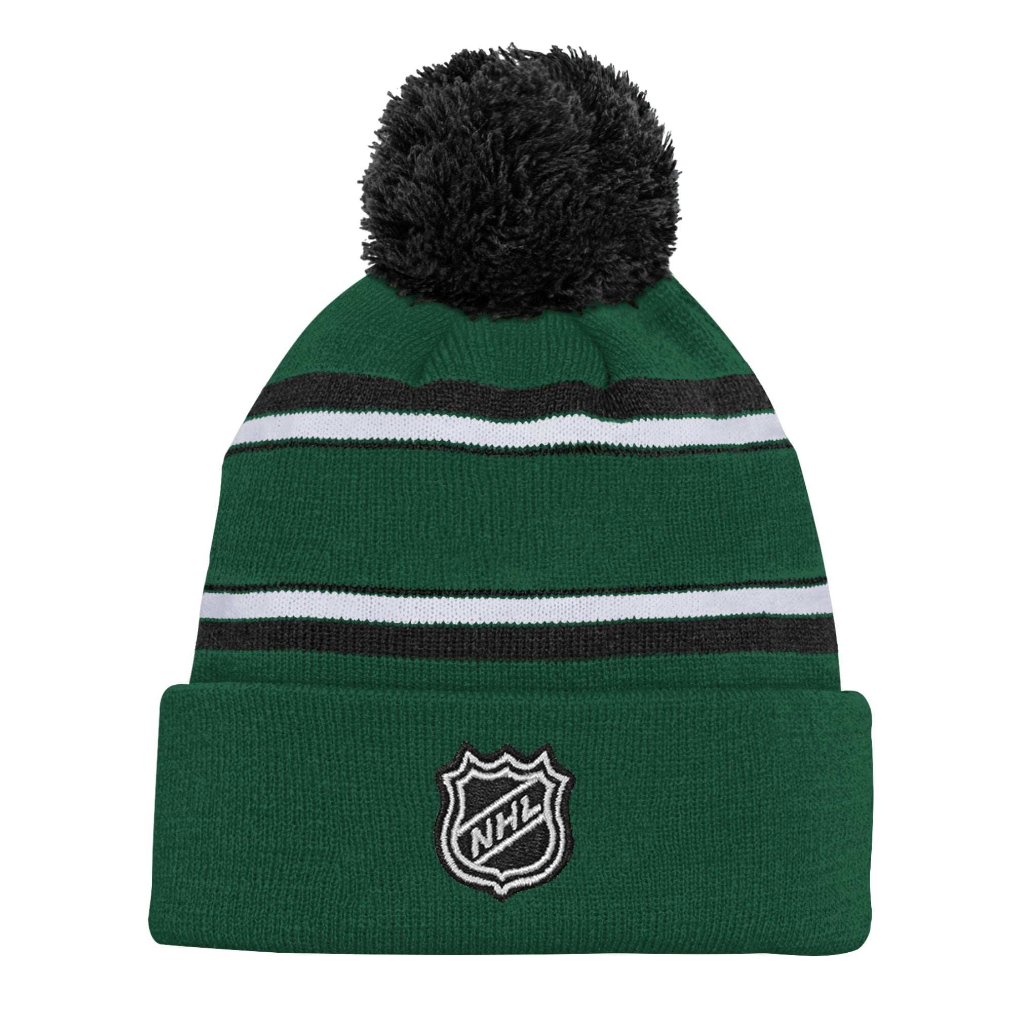 Youth Minnesota Wild Green Jacquard Cuffed Knit Hat with Pom