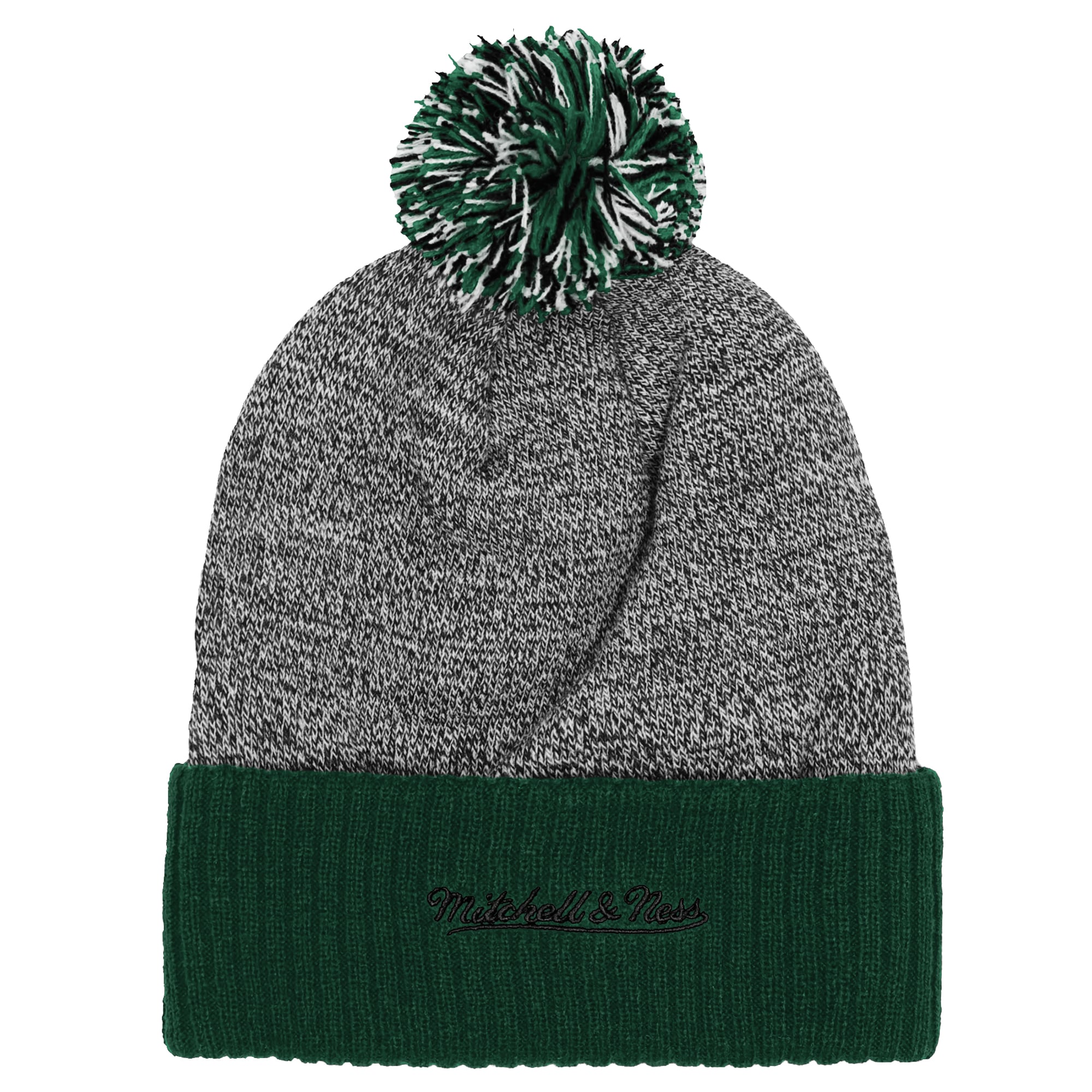 Bonnet à revers Mitchell & Ness vert/gris à l'effigie de la mascotte Minnesota Wild, avec pompon.