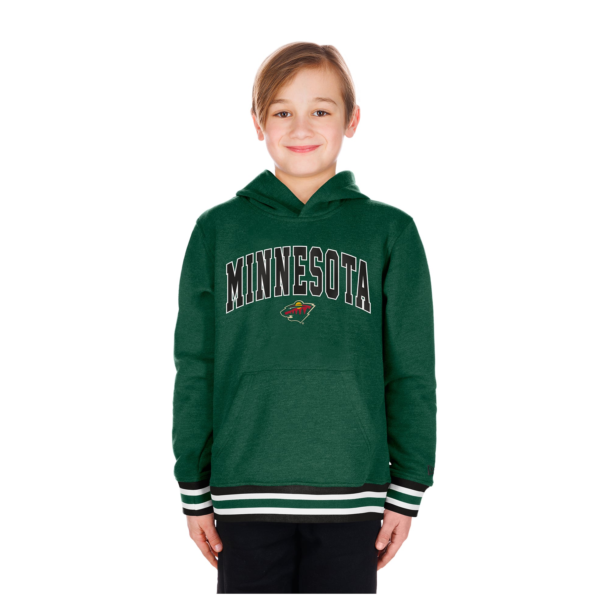 Youth New Era Green Minnesota Wild Knit Trim Pullover Hoodie