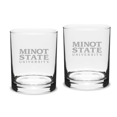 Minot State Beavers Team Design 14oz. Classic Double Old Fashion Glass Set
