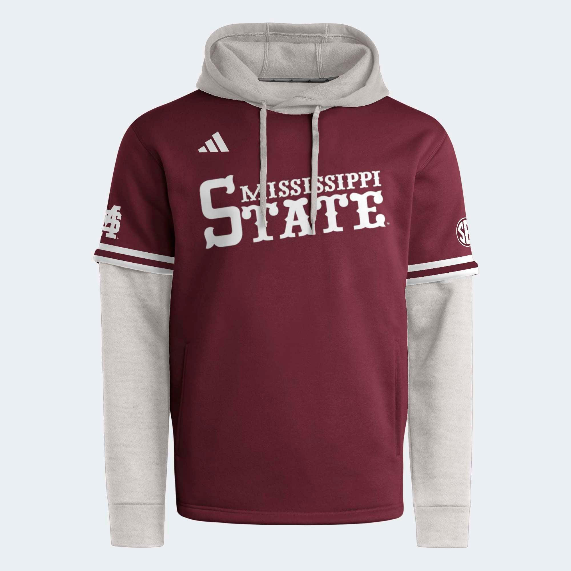 Sweat à capuche adidas bordeaux pour homme, modèle Mississippi State Bulldogs.