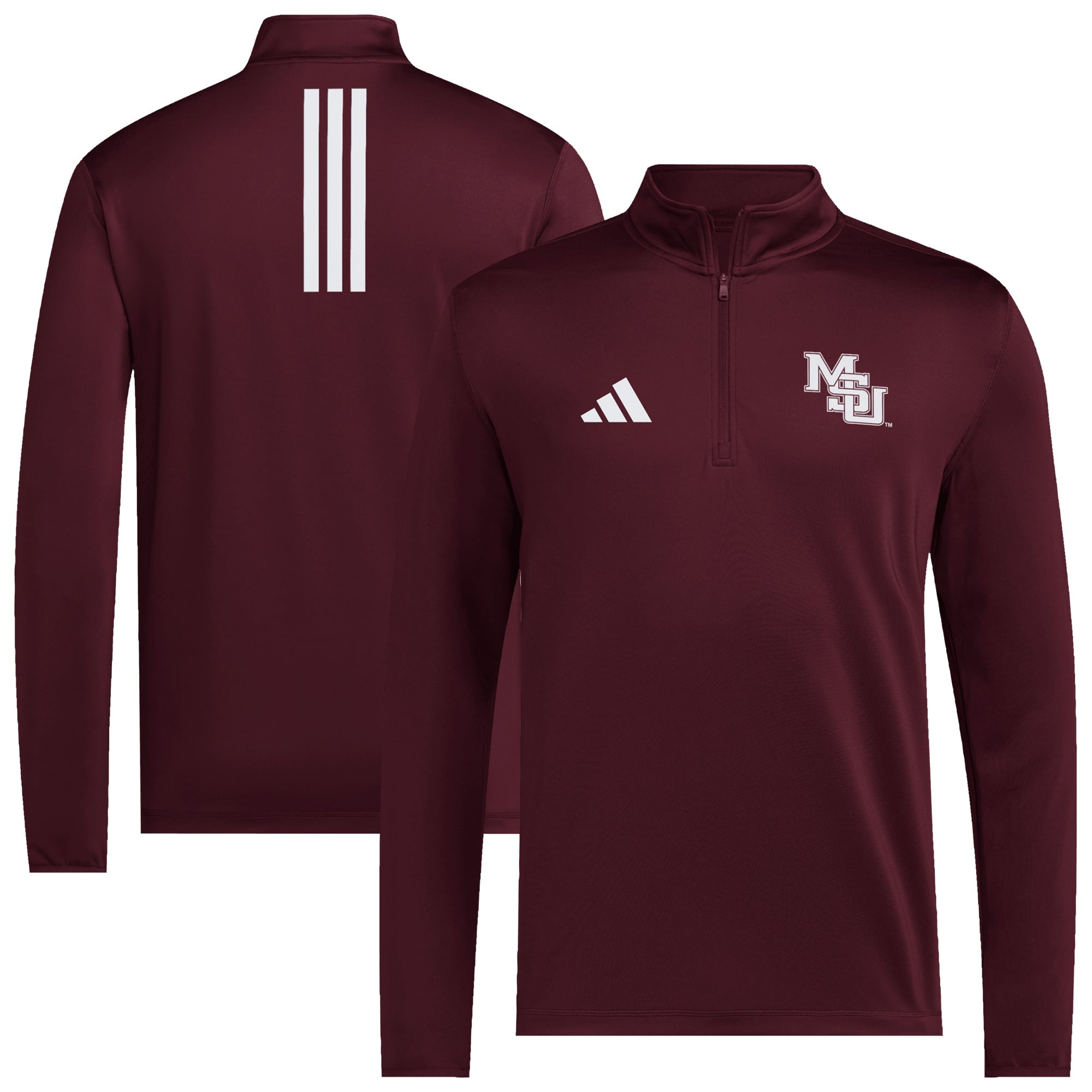 Men's adidas  Maroon Mississippi State Bulldogs Interlock Logo Quarter-Zip Pullover