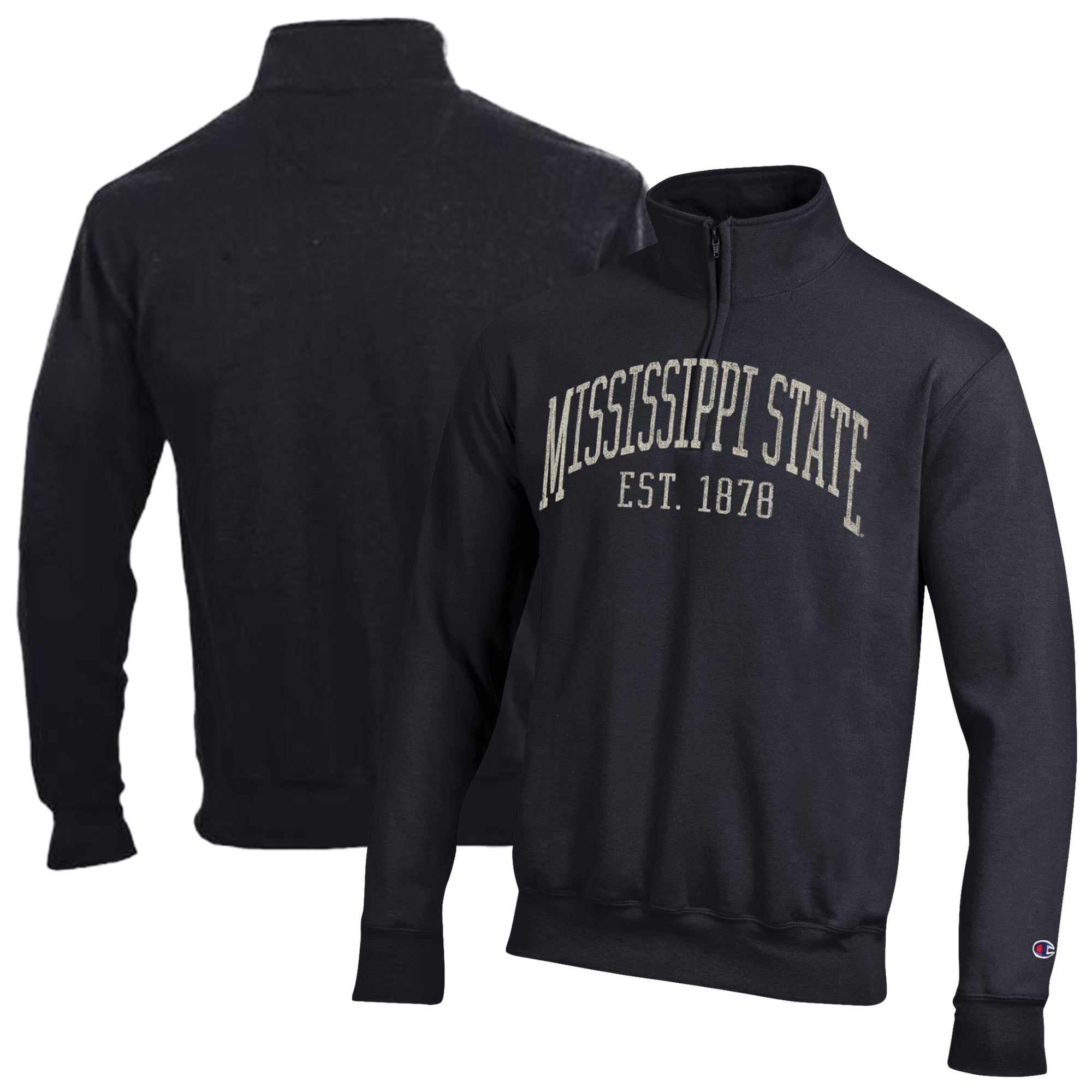 Men's Champion Black Mississippi State Bulldogs Powerblend Quarter-Zip Pullover