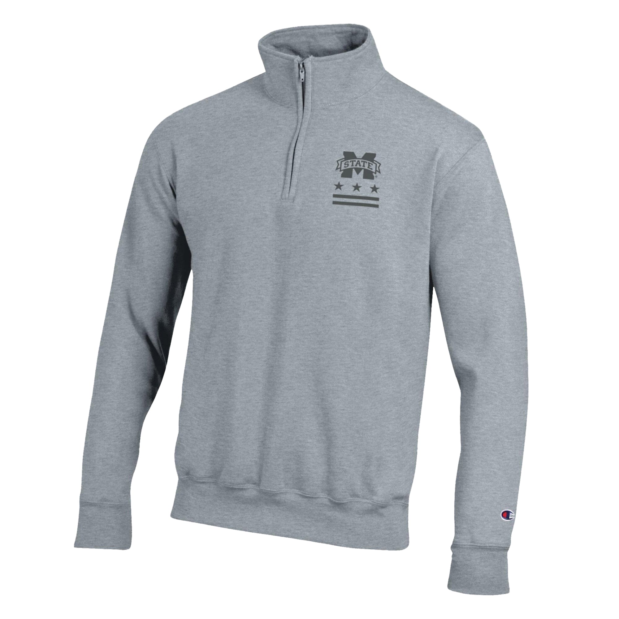 Pull-over à col zippé Champion Heather Gray Mississippi State Bulldogs Operation Hat Trick Flag en polaire Powerblend pour homme