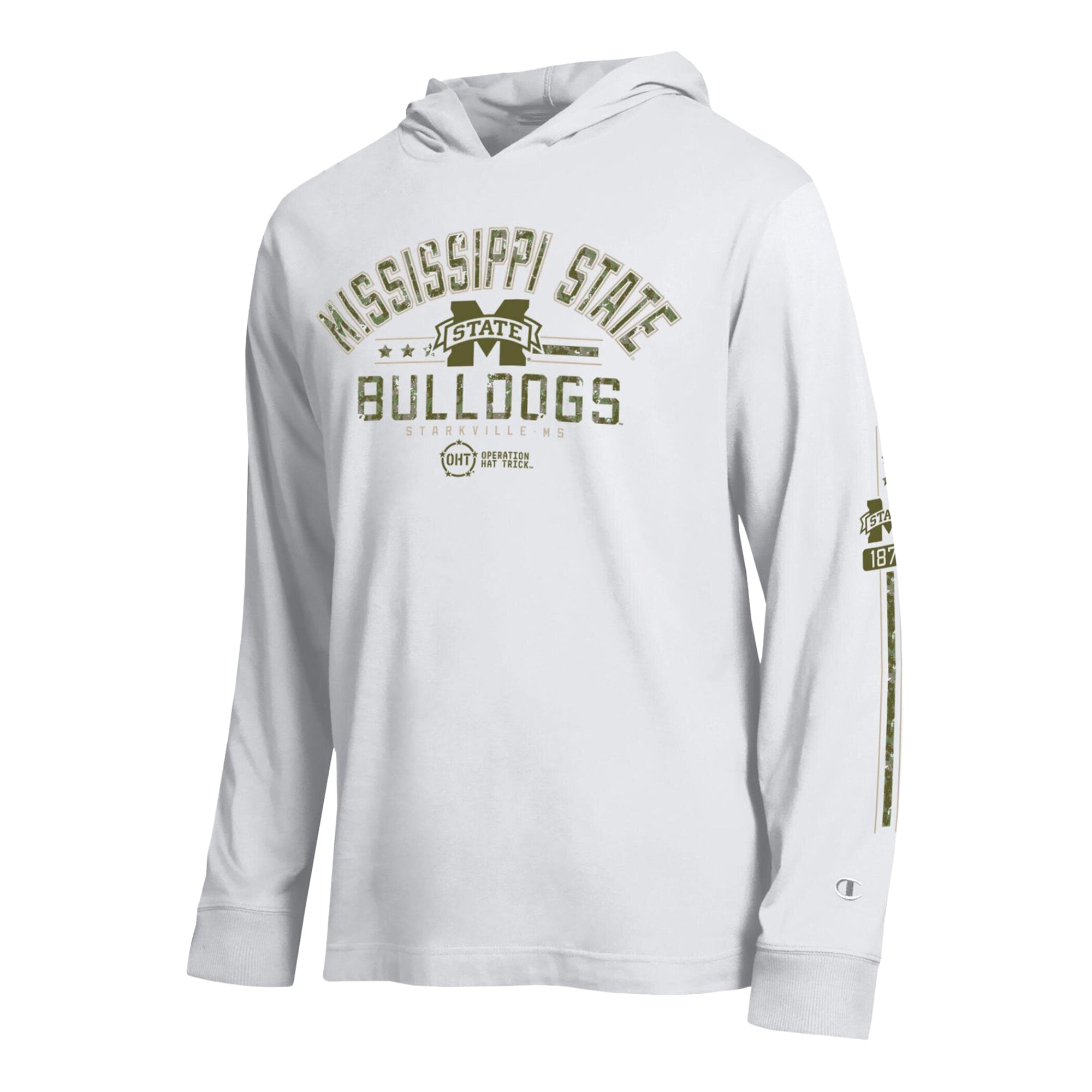 T-shirt à manches longues et capuche Champion White Mississippi State Bulldogs Operation Hat Trick pour homme
