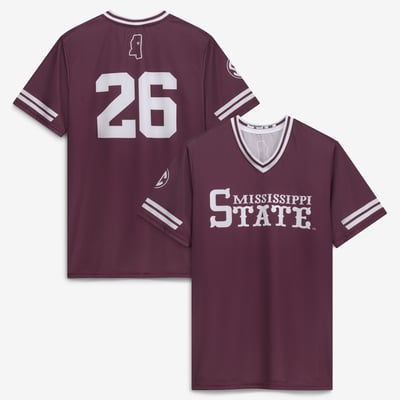 Maillot de baseball Mississippi State Bulldogs sans marque, col en V Triform - Bordeaux