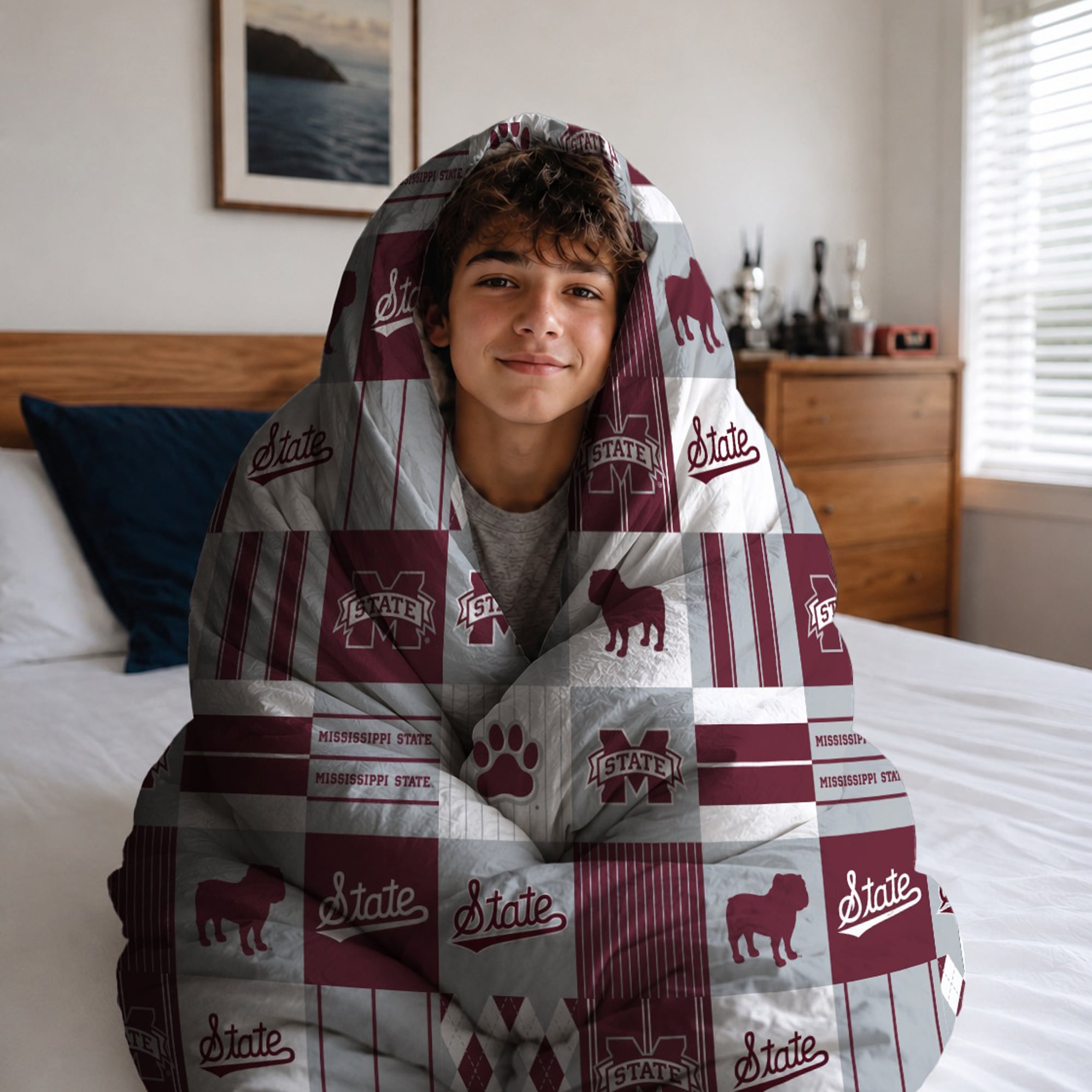 Pegasus Mississippi State Bulldogs Patchwork Plaid Three-Piece Full/Queen Bed in a Bag Set