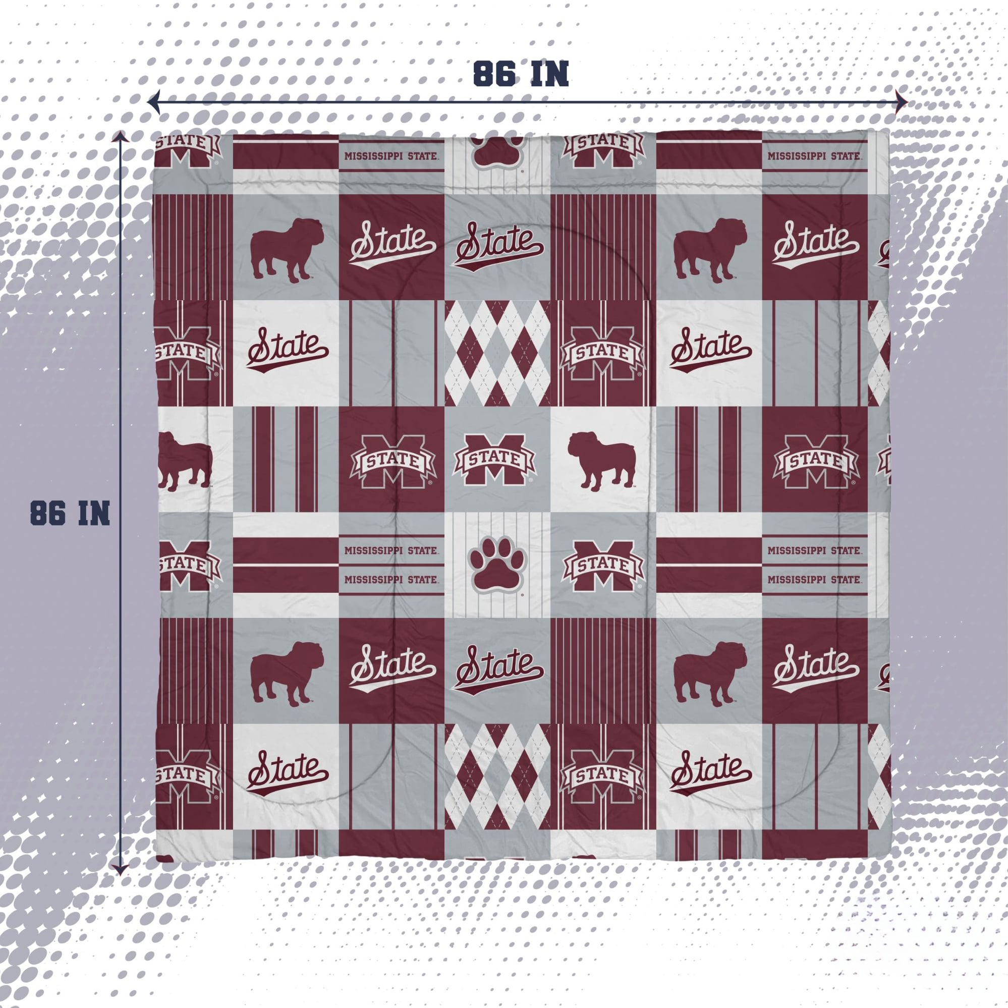 Pegasus Mississippi State Bulldogs Patchwork Plaid Three-Piece Full/Queen Bed in a Bag Set