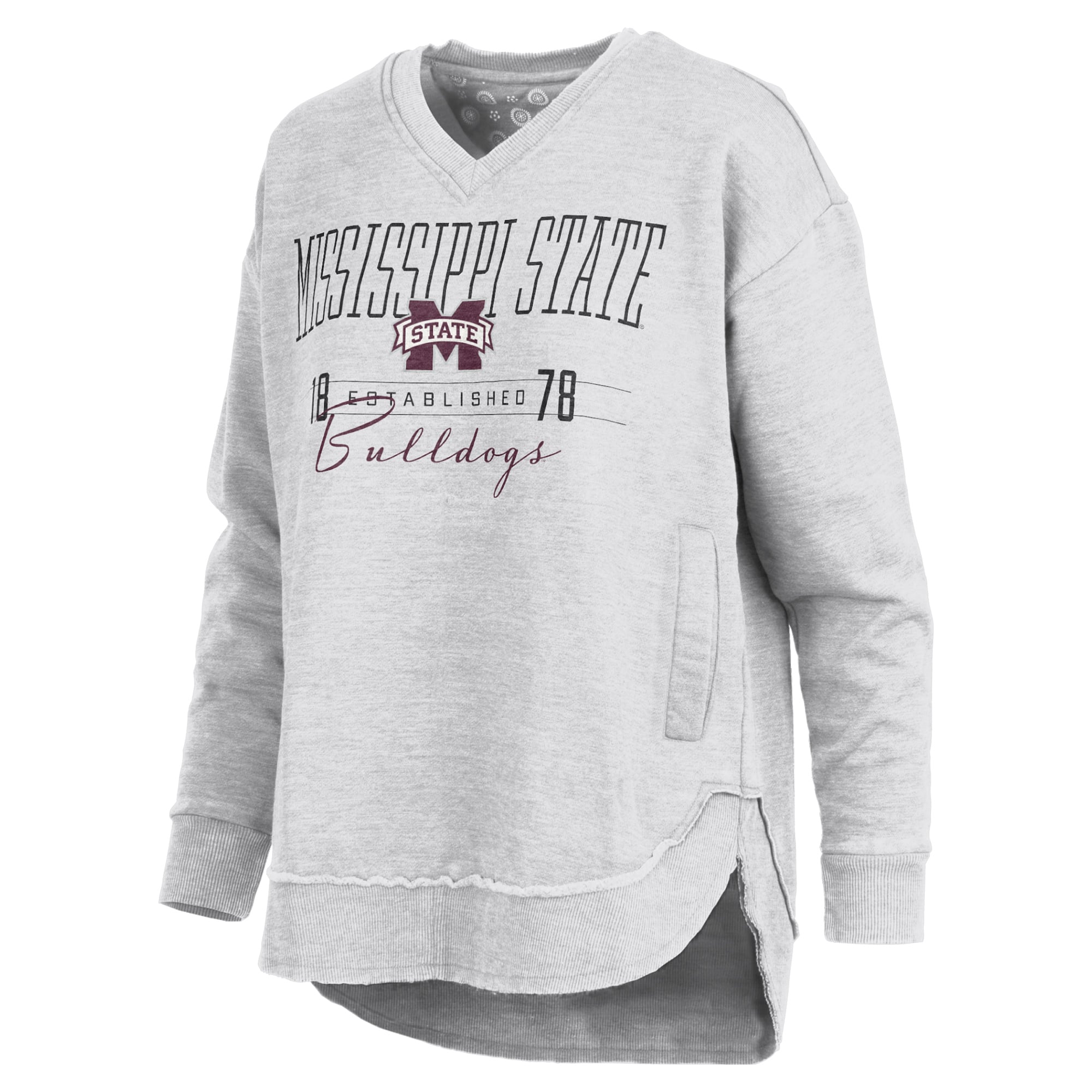 Women's Pressbox Heather Gray Mississippi State Bulldogs Marcus East Hall Poncho V-Neck Sweatshirt
