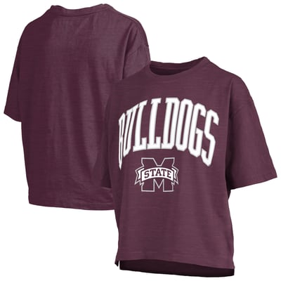 Mississippi State Bulldogs Pressbox Women's Oversized Nelson Arch Over Logo Slub T-Shirt - Maroon