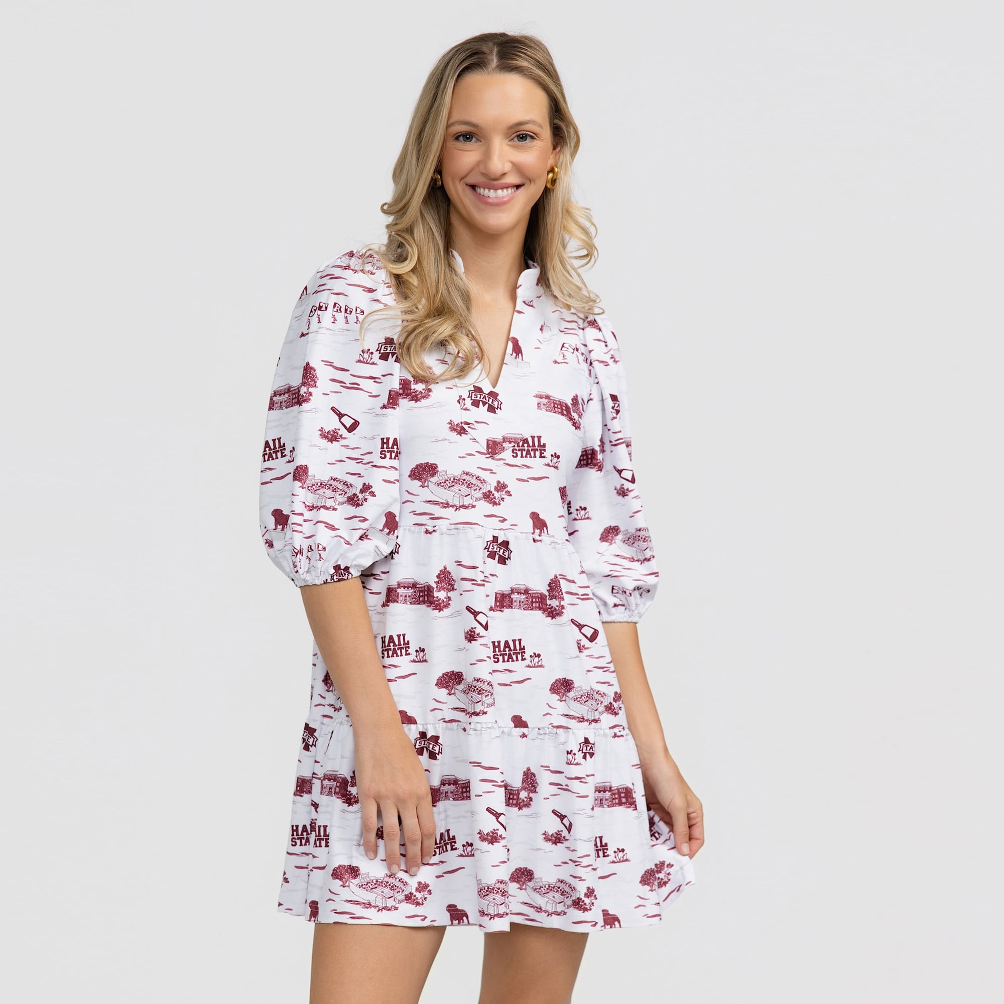 Robe Tory blanche à manches 3/4 en toile Smith & Quinn pour femme, motif Mississippi State Bulldogs
