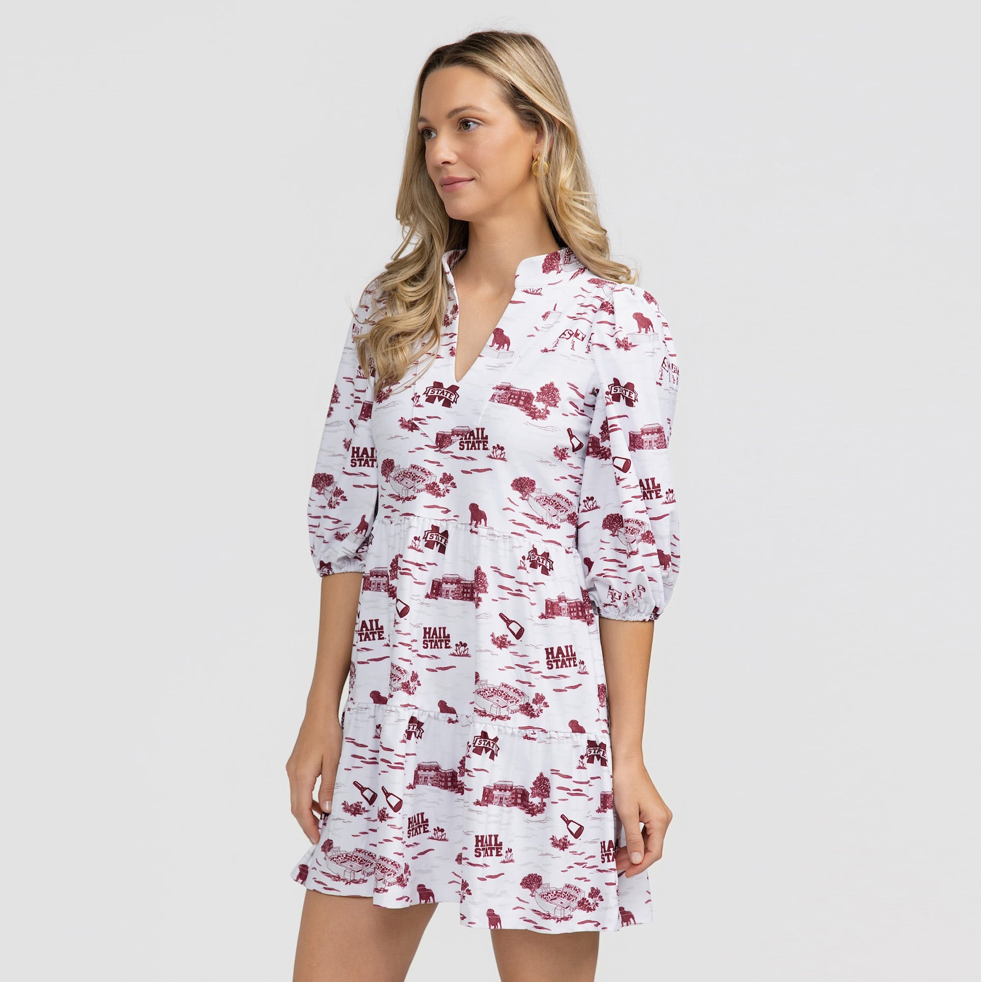Robe Tory blanche à manches 3/4 en toile Smith & Quinn pour femme, motif Mississippi State Bulldogs