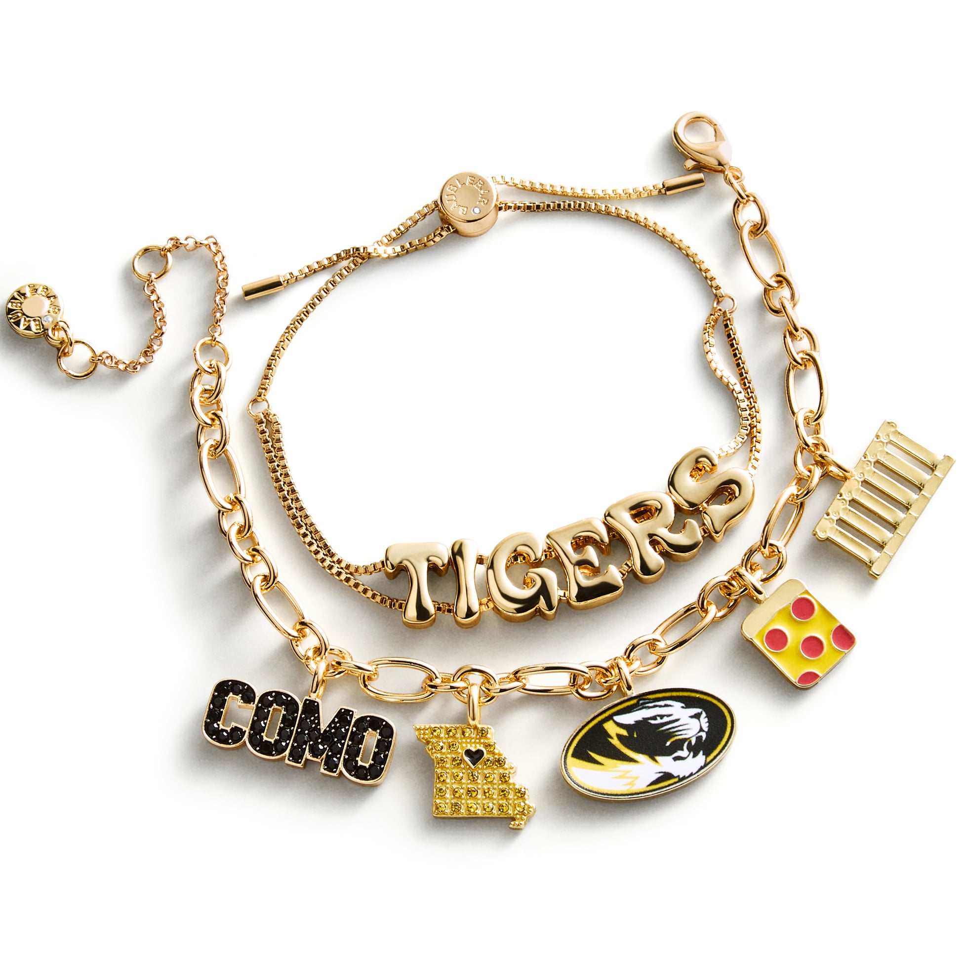 Ensemble de deux bracelets BaubleBar Missouri Tigers avec breloques délicates et slogan