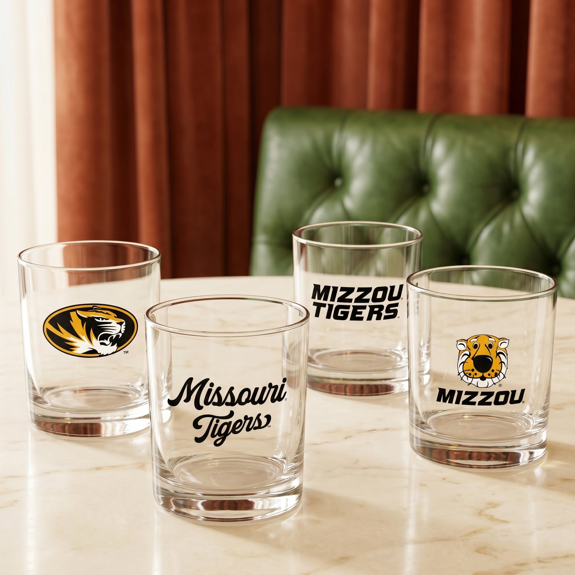 Coffret de 4 verres à whisky de collection Indigo Falls Missouri Tigers