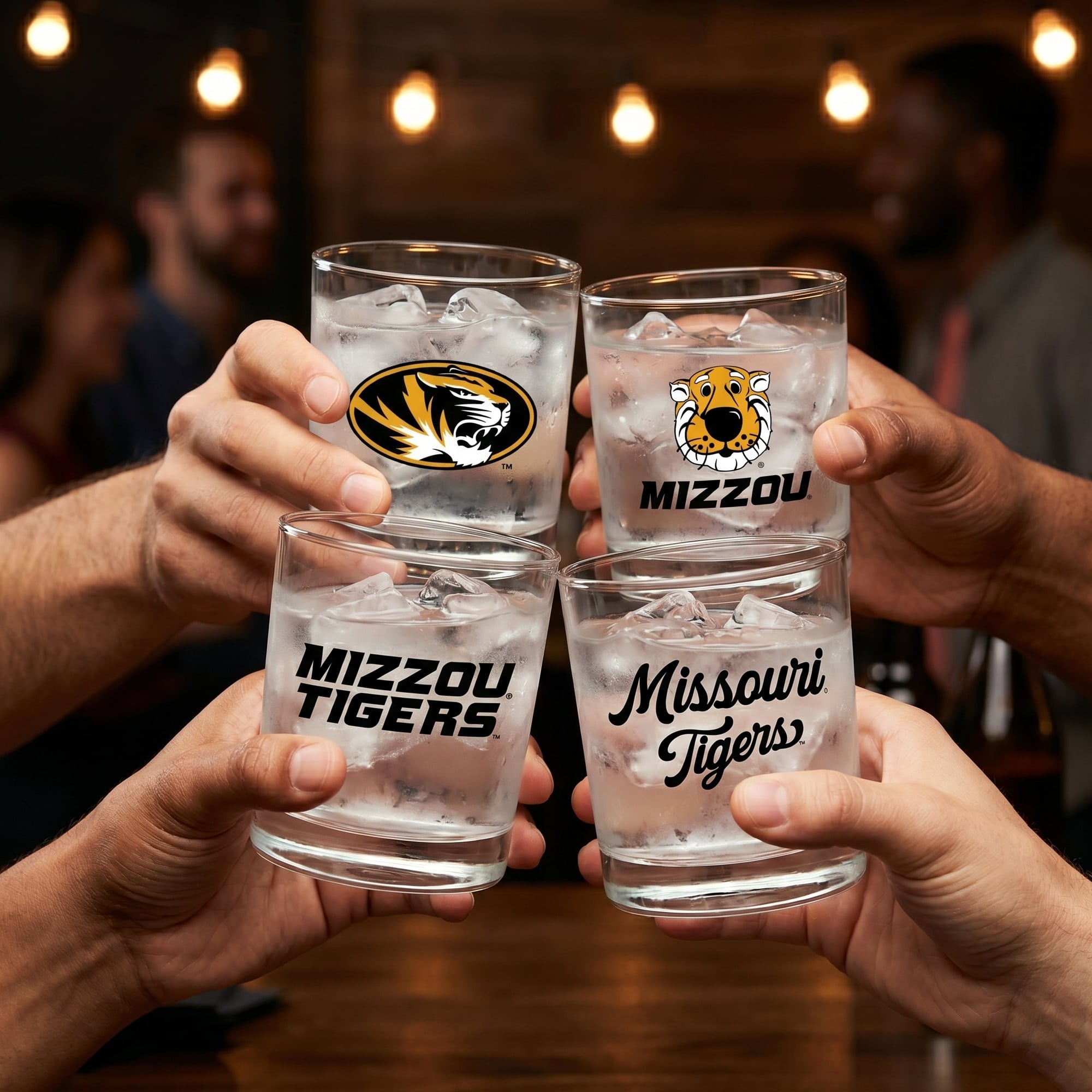 Coffret de 4 verres à whisky de collection Indigo Falls Missouri Tigers