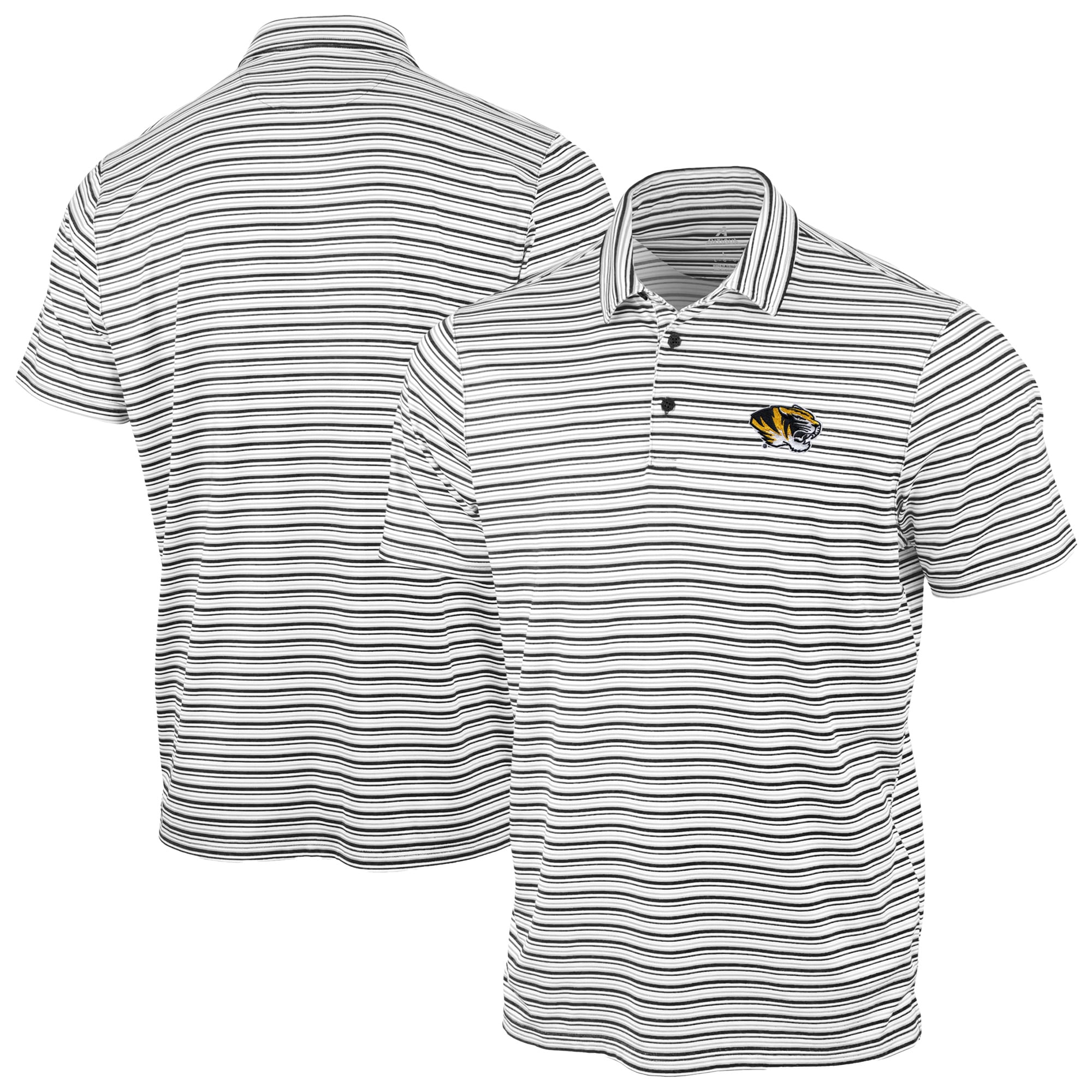 Men's Antigua Black Missouri Tigers Space Stripe Polo