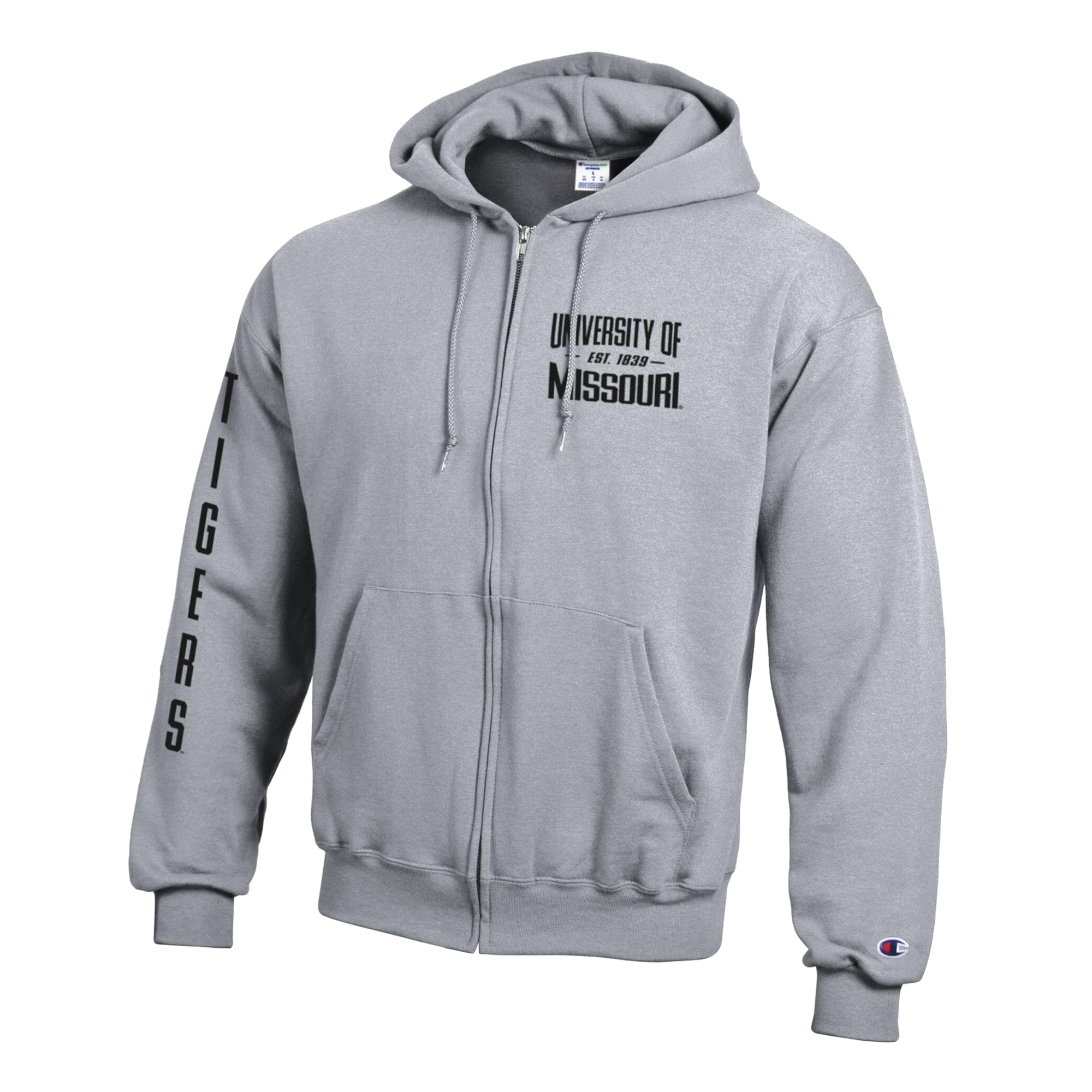 Men's Champion Heather Gray Missouri Tigers Varsity Powerblend Full-Zip Fleece Hoodie