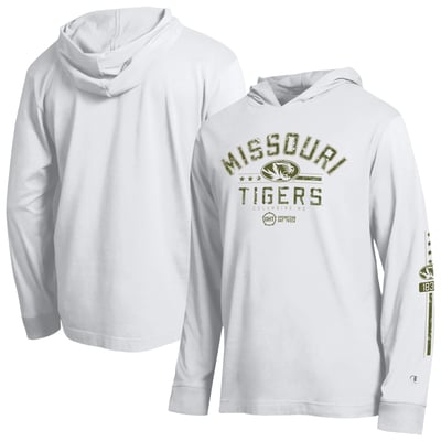  Missouri Tigers Champion Operation Hat Trick Sleeve Line Hooded Long Sleeve T-Shirt - White