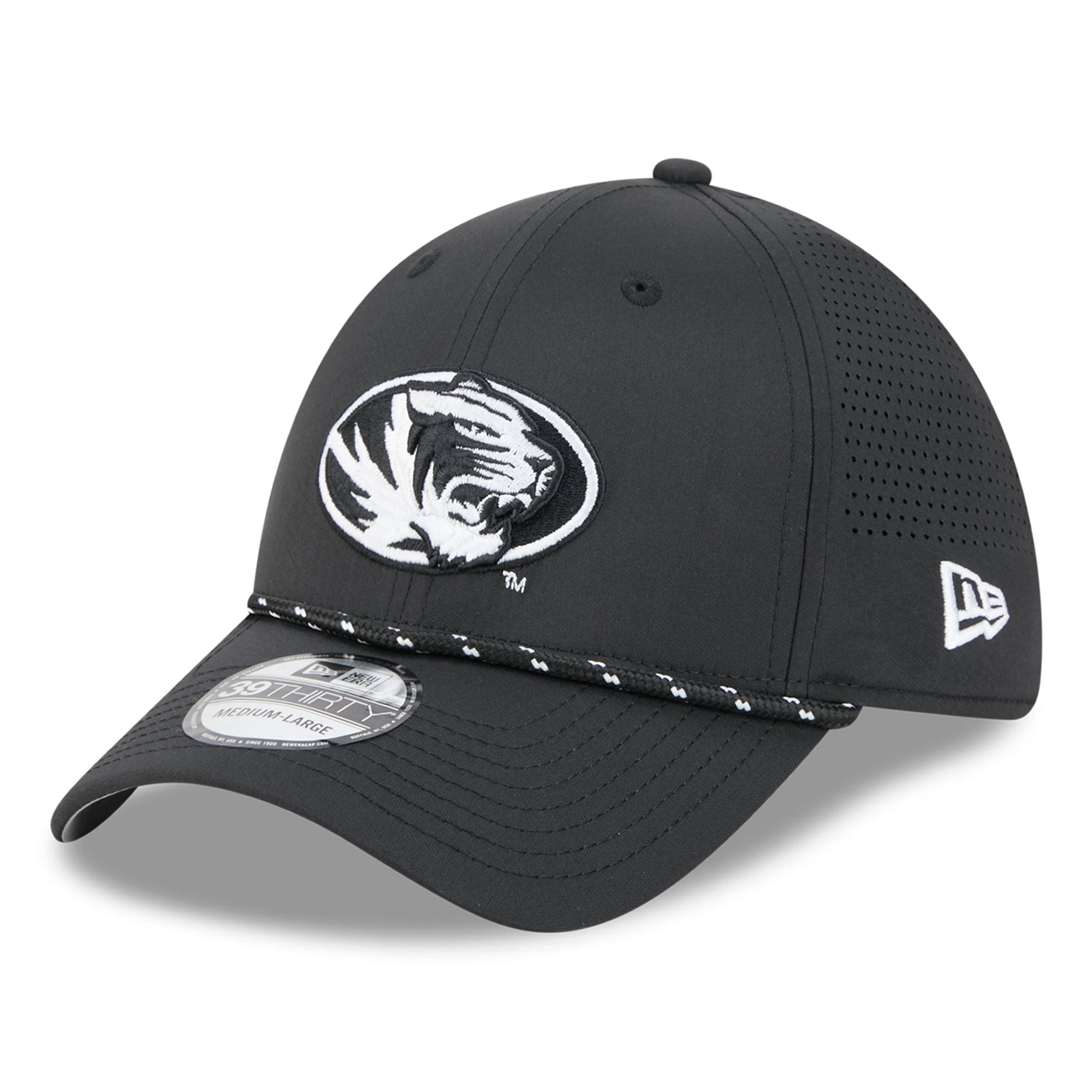 Casquette extensible New Era noire Missouri Tigers Performance Rope 39THIRTY pour homme