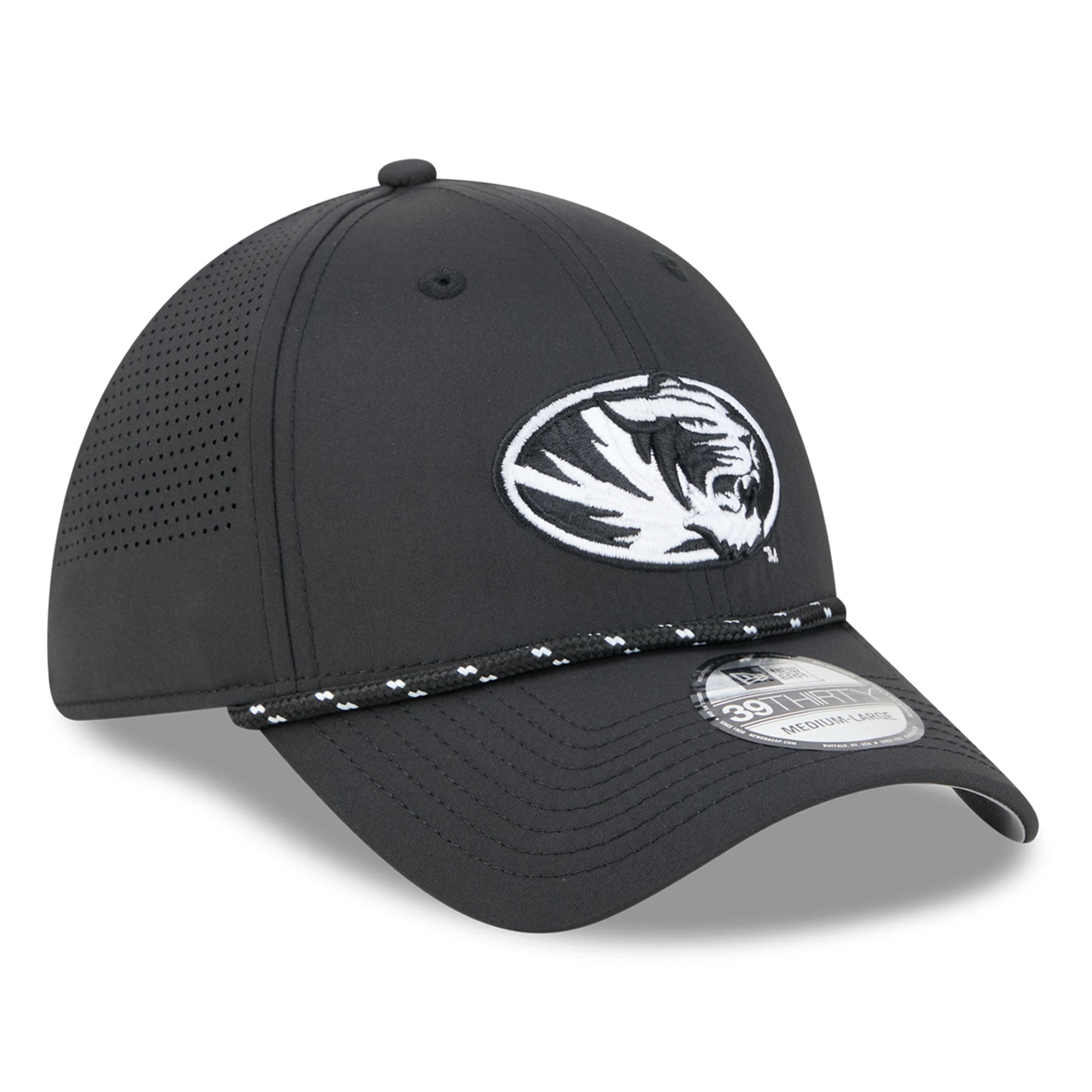 Casquette extensible New Era noire Missouri Tigers Performance Rope 39THIRTY pour homme