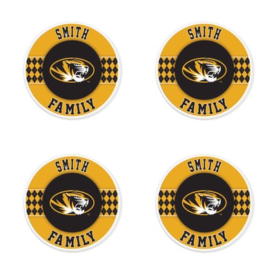 Missouri Tigers 4" Personalized Circular Coasters 4-Pack Set