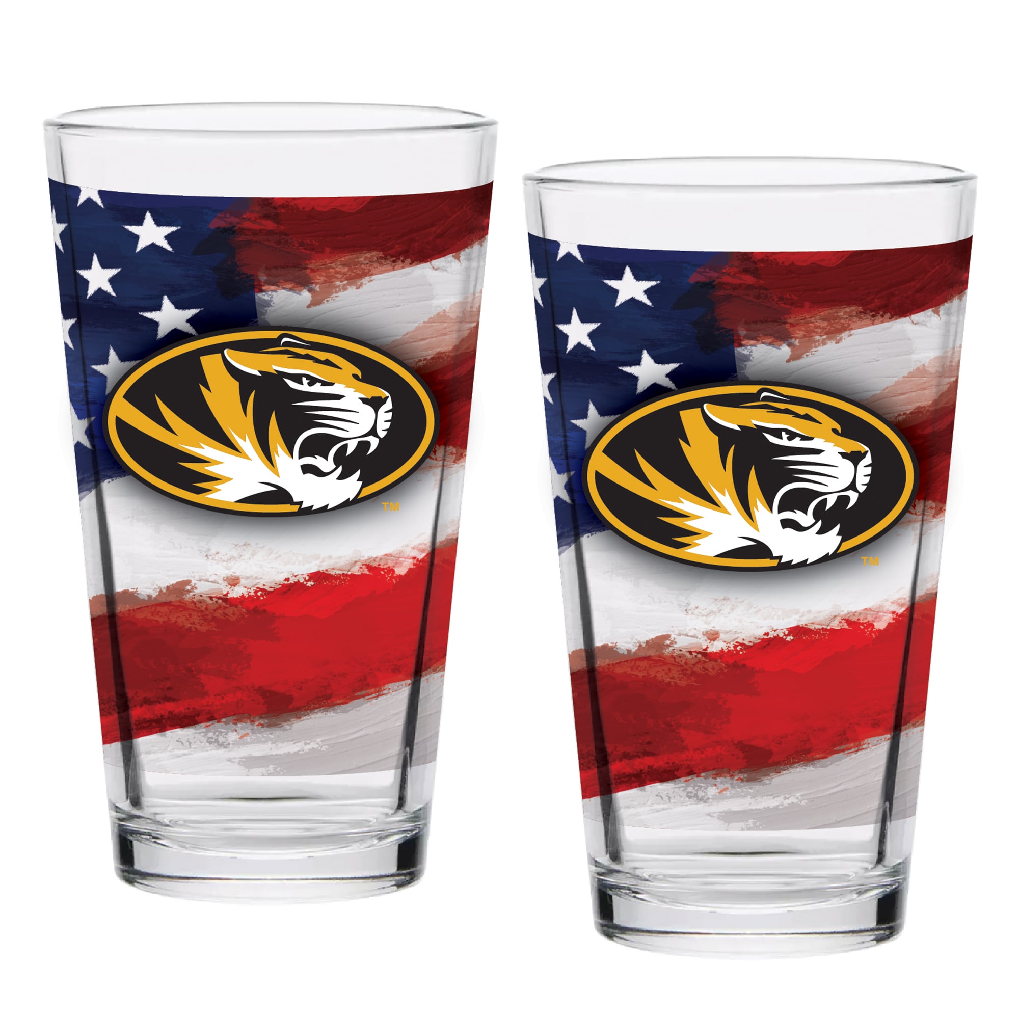 Ensemble de deux verres à bière de style américain Missouri Tigers de 473 ml (16 oz).