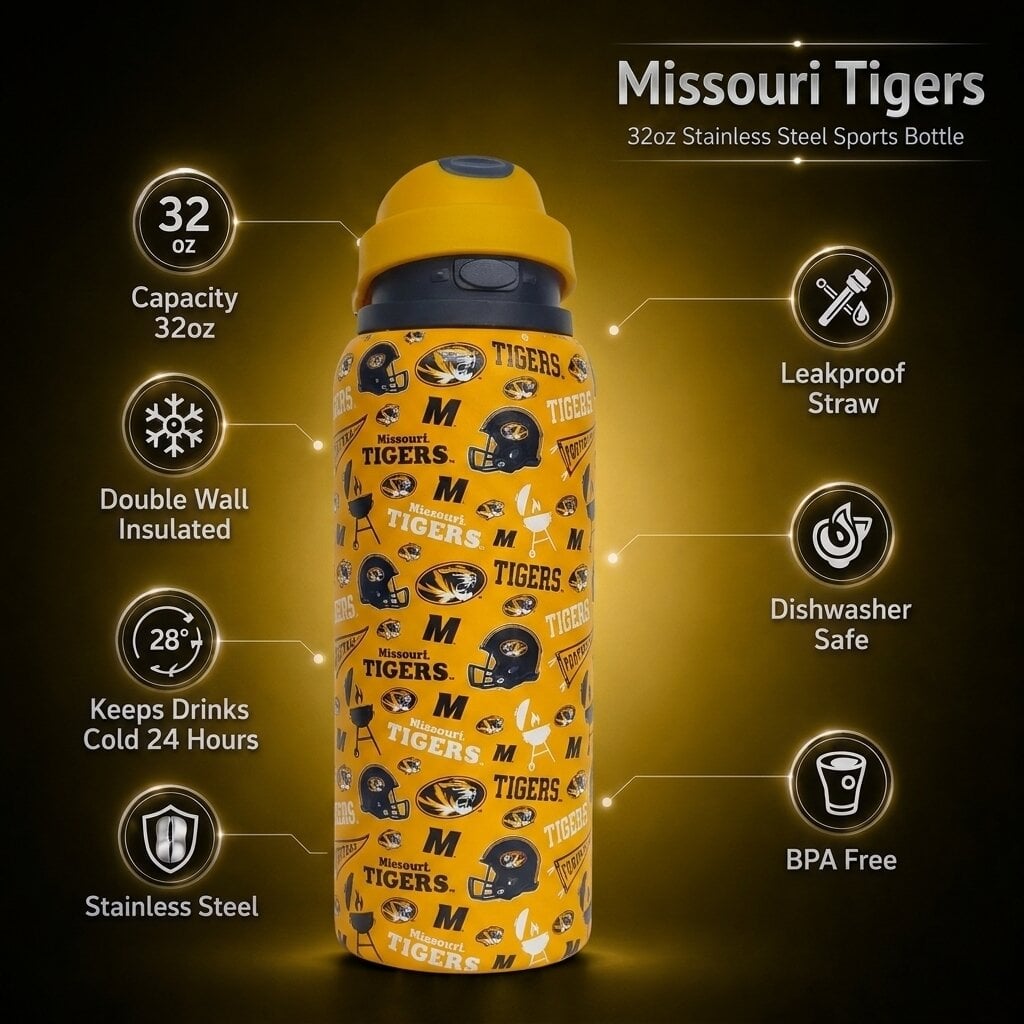 Gourde Pegasus Missouri Tigers 32 oz. Fanion de match en acier inoxydable ProPress