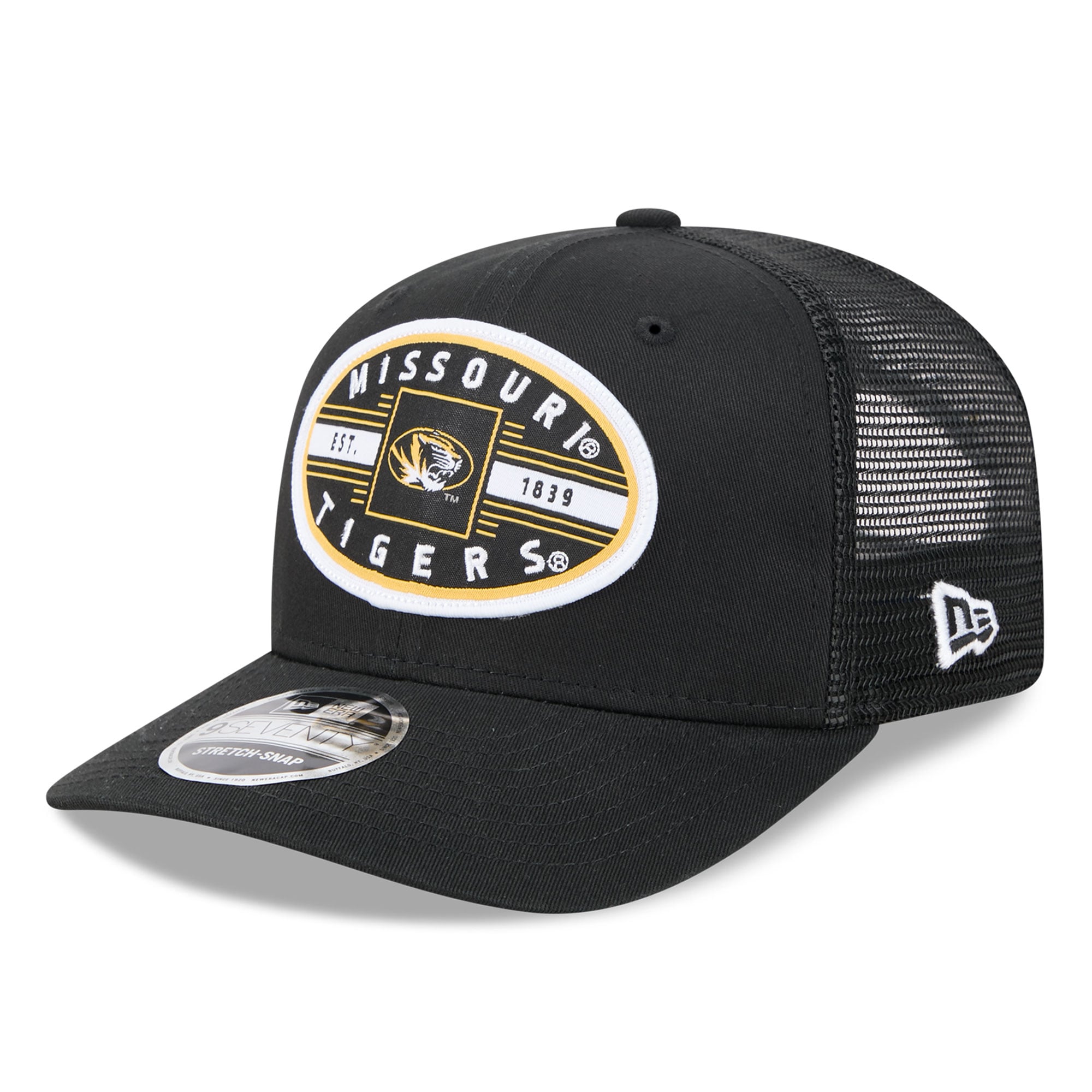 Casquette trucker unisexe New Era noire Missouri Tigers Inline Patch 9SEVENTY, ajustable
