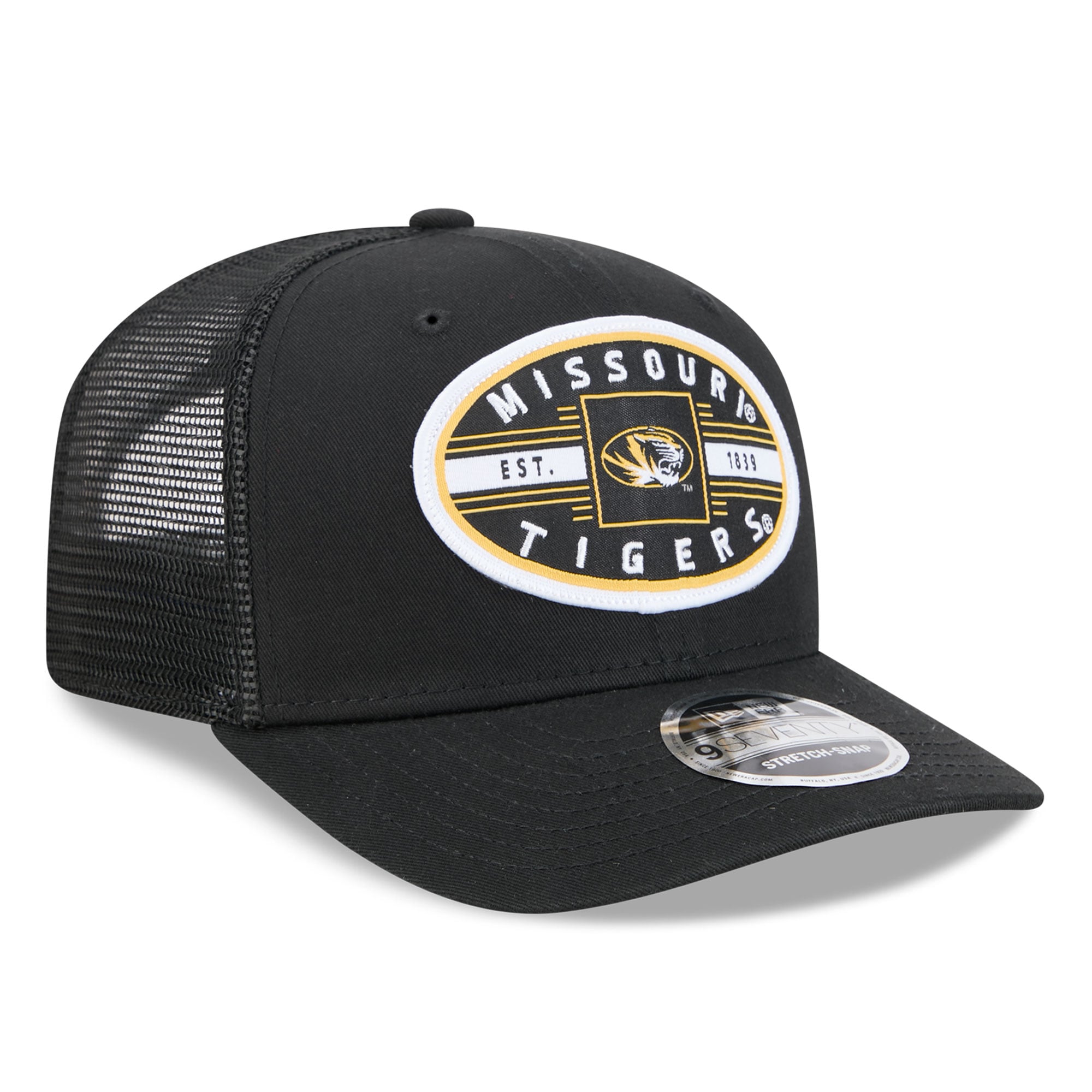 Casquette trucker unisexe New Era noire Missouri Tigers Inline Patch 9SEVENTY, ajustable